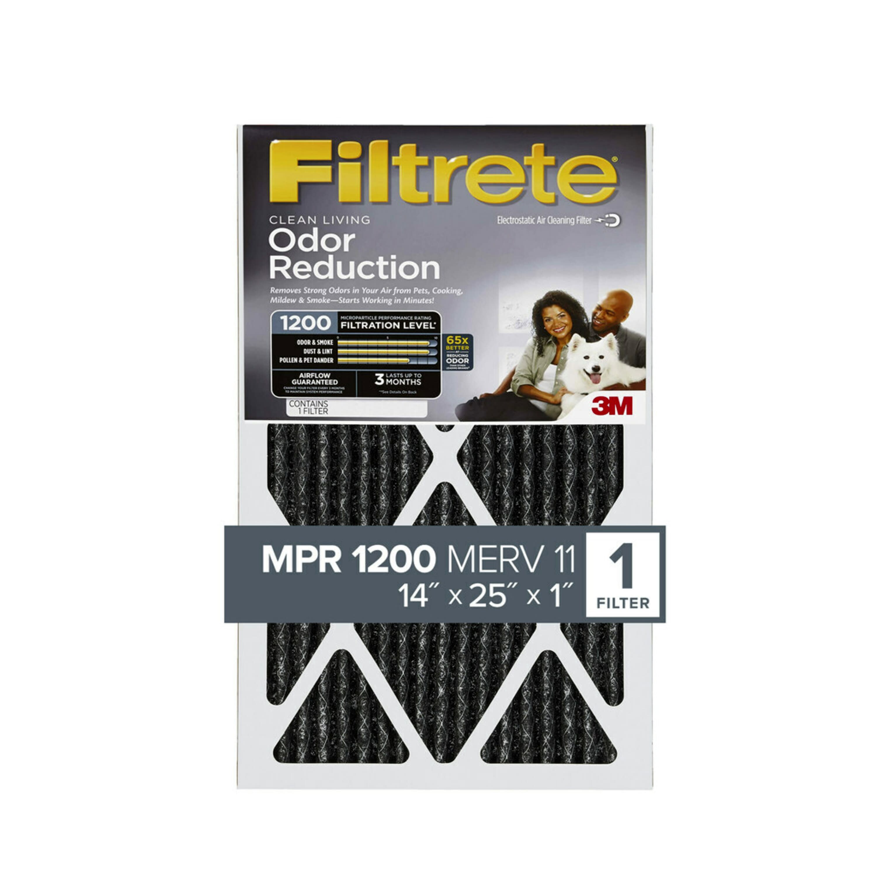 Filtrete HOME04-4 14-in W x 25-in L x 1-in MERV 11 1200 MPR Odor Reduction Electrostatic Pleated Air Filter