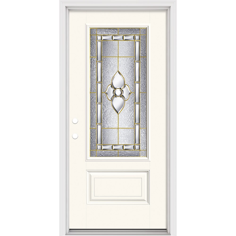 Masonite Georgian 32-in x 80-in x 4-9/16-in Fiberglass Left-Hand Inswing Modern White Painted Prehung Slab Front Door with Brickmould Solid Core -  631951