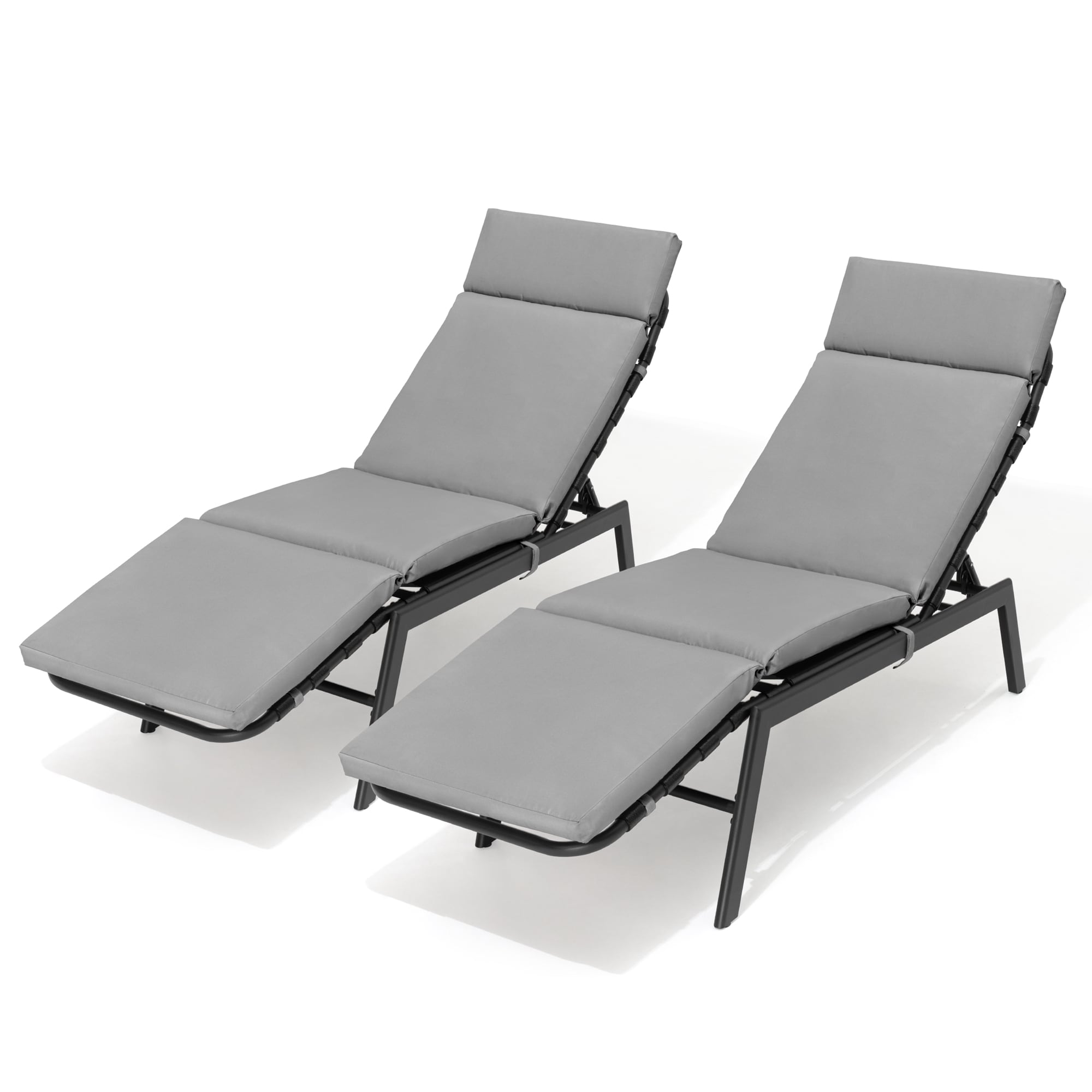 Crestlive Products CL-LG029DGY-2 Chaise Lounge Chair Set of 2 black Metal Frame Stationary Chaise Lounge Chair with Gray Cushioned Seat