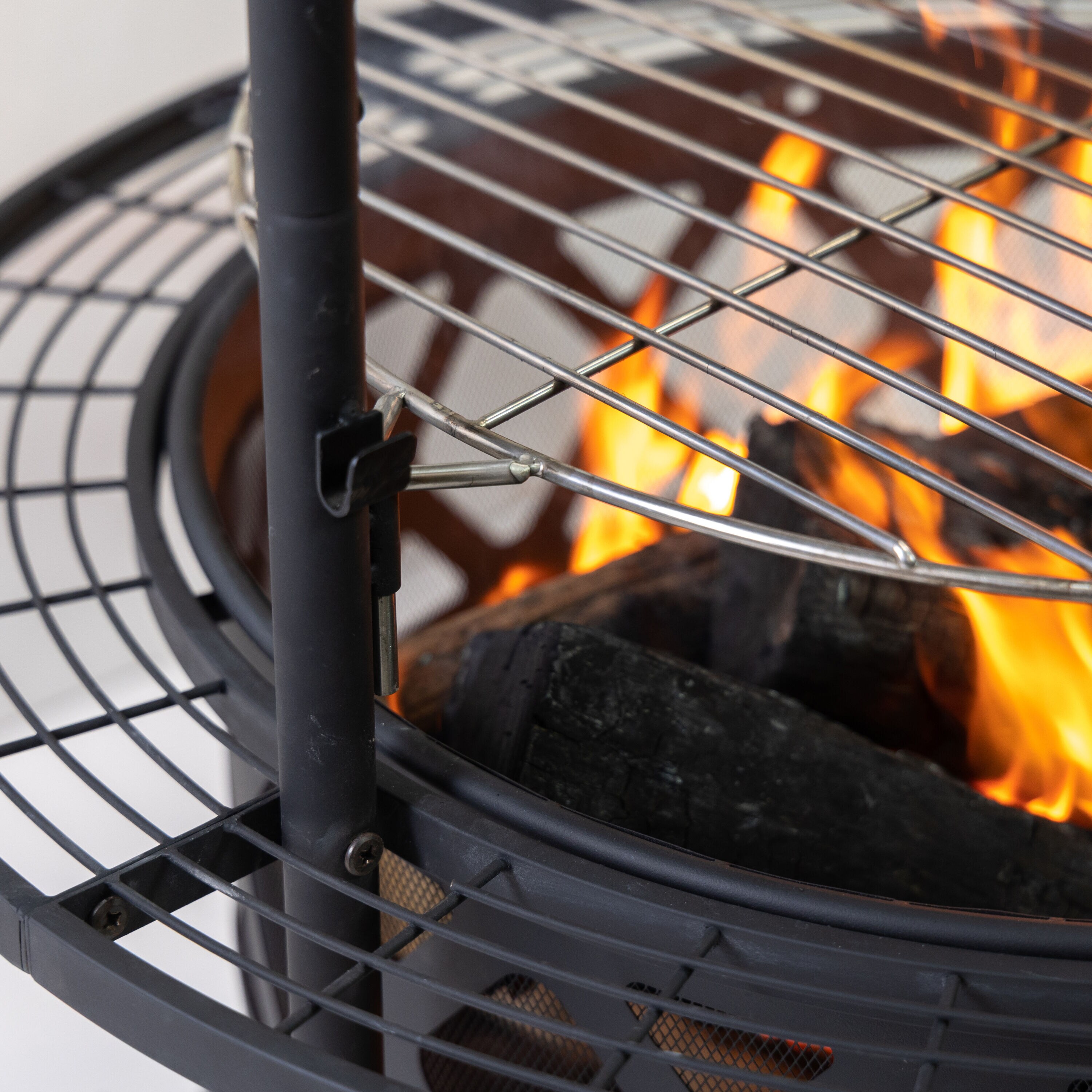 Black Steel Woodburning Fire Pit Table with Grill and Rotisserie