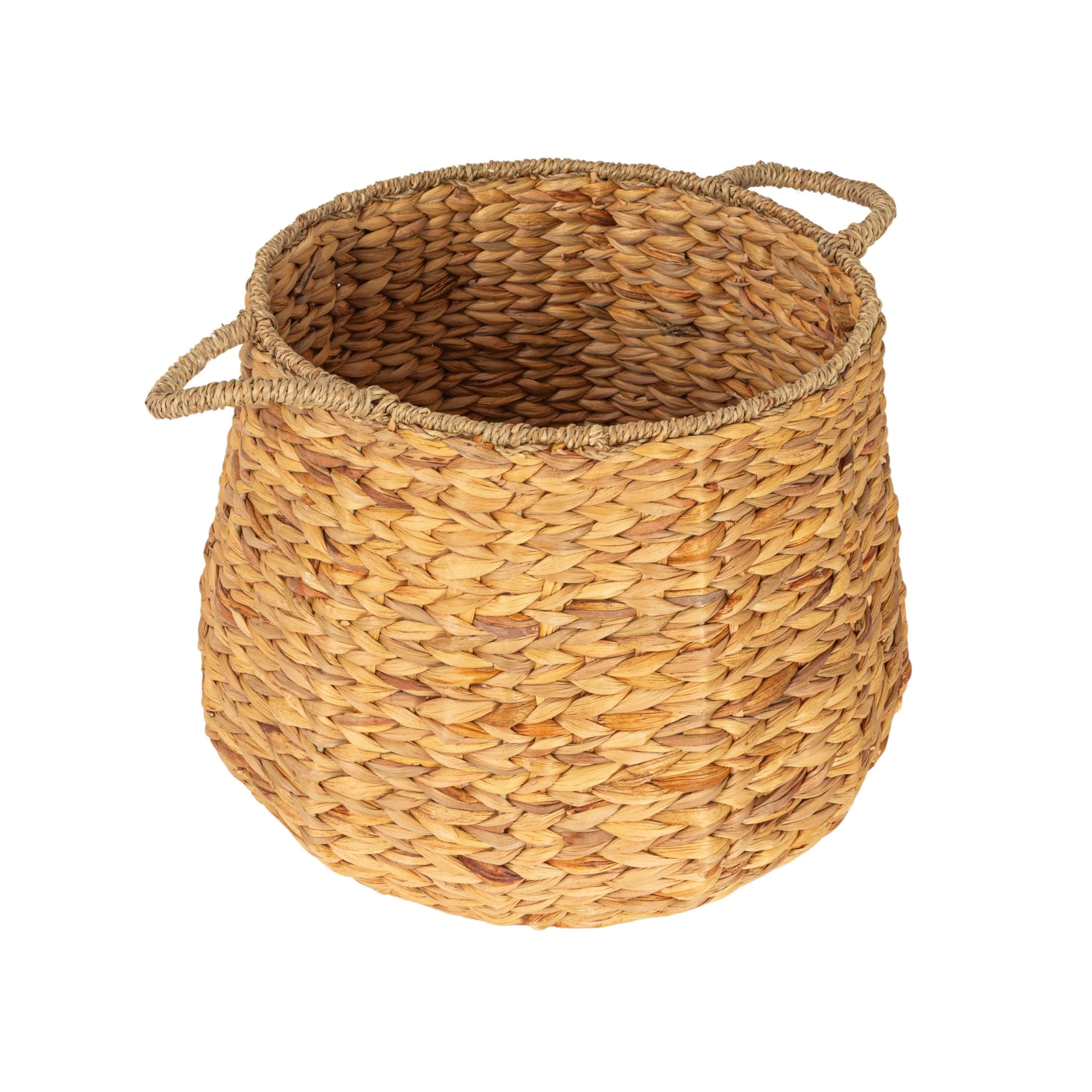 Household Essentials Round Handwoven Water Hyacinth and Seagrass Basket with Handles Natural