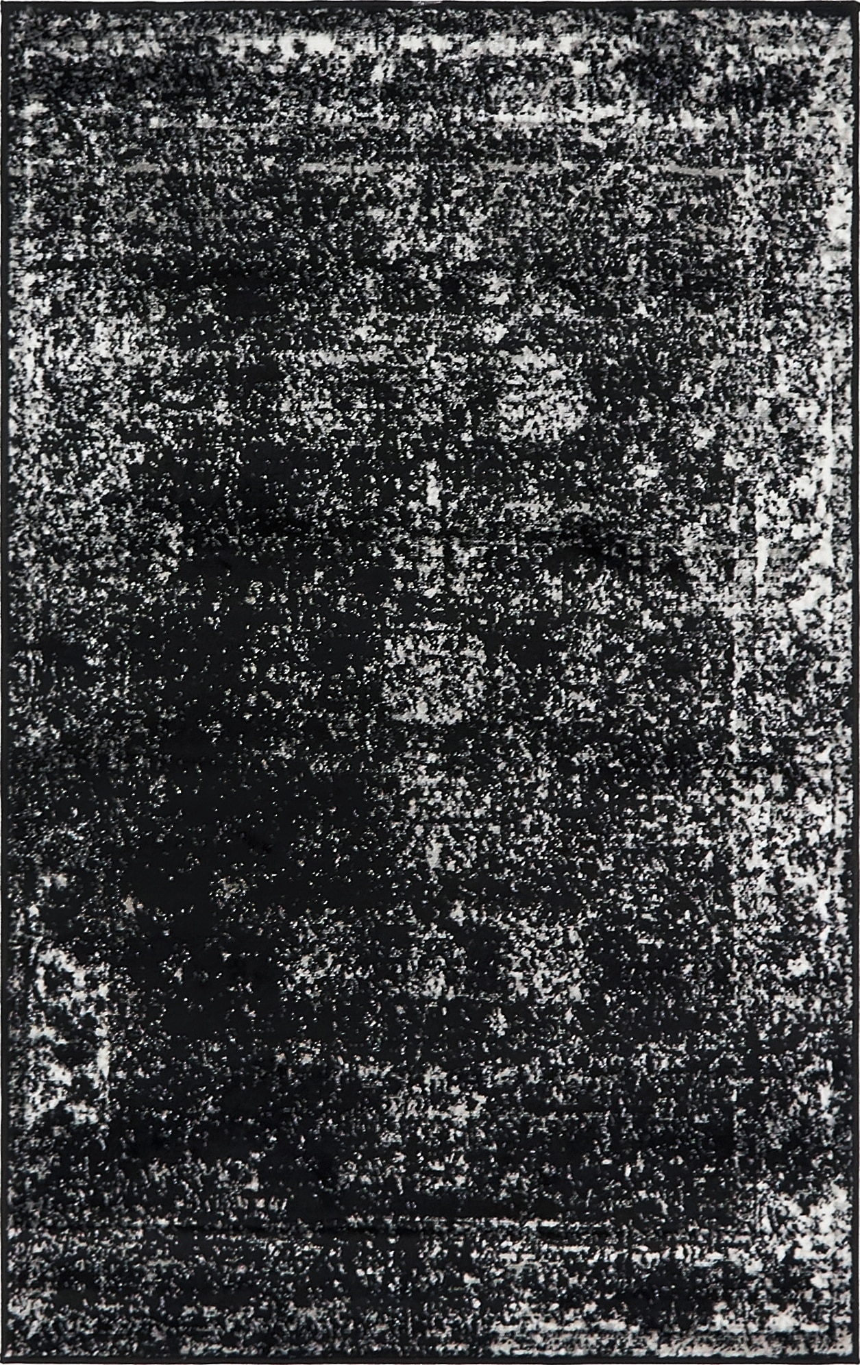 Black Rectangular Stain-Resistant Synthetic Area Rug