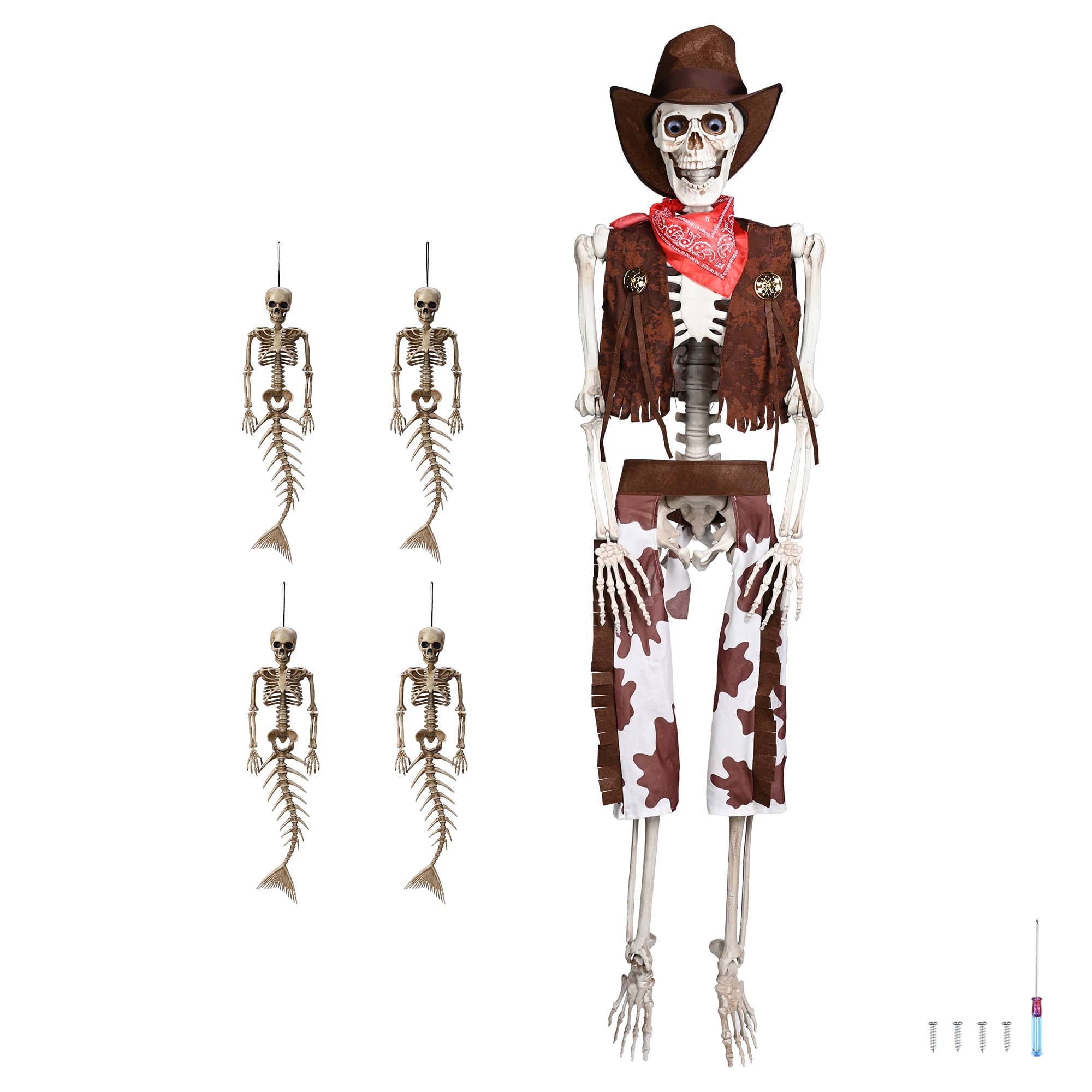 Yescom 60HALHAL018-NZ4M-LO 5.4 FT Life Size Cowboy Skeleton with 4 Pcs Mermaid Skeleton Halloween Decorations Party 2025