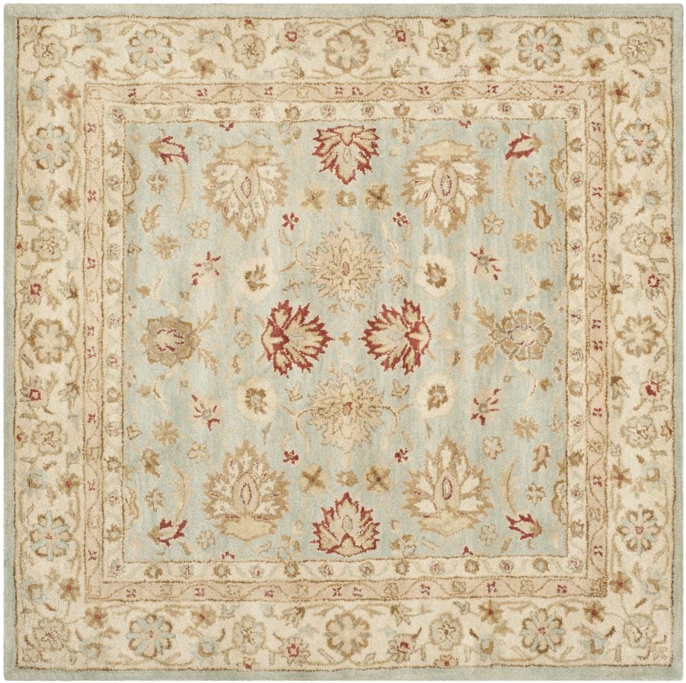 Safavieh AT822A-6SQ Antiquity Zanjan 6 x 6 (ft) Tufted Wool Gray Blue/Beige Square Indoor Floral/Botanical Vintage Area rug
