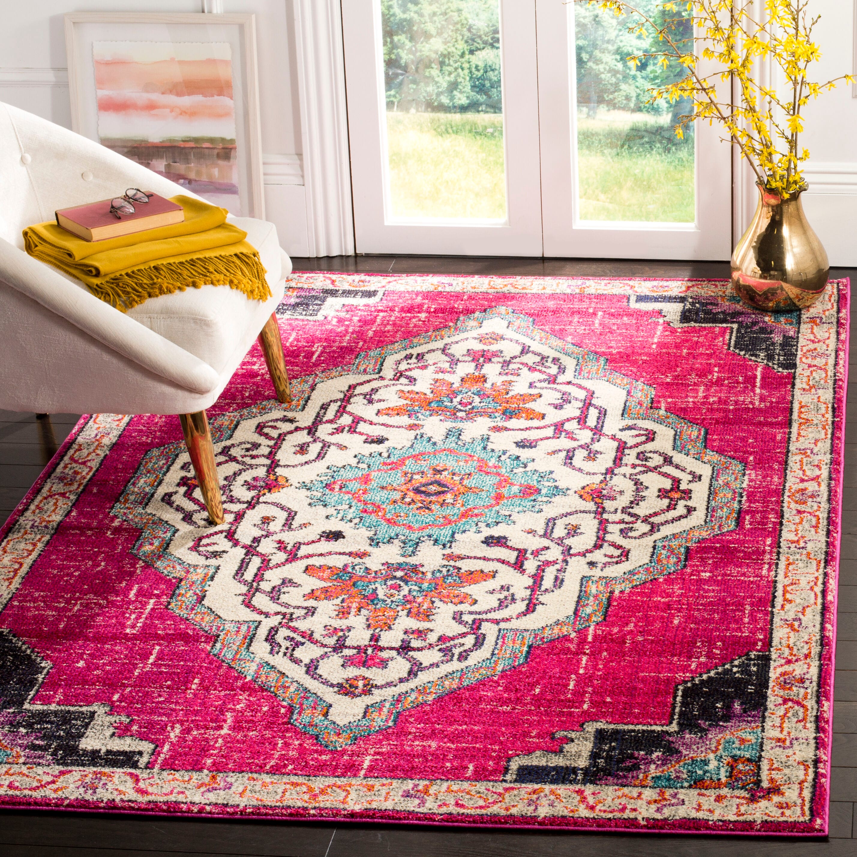 Safavieh MNC254D-5SQ Monaco Celeste 5 x 5 (ft) Loomed Polypropylene Pink/Multi Square Indoor Distressed/Overdyed Bohemian/Eclectic Area rug