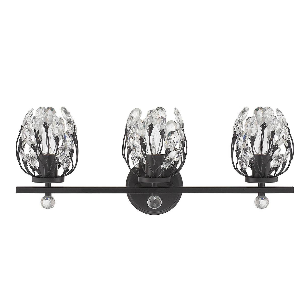 Moreno Matte Black 3-Light Vanity with Clear Crystal Buds