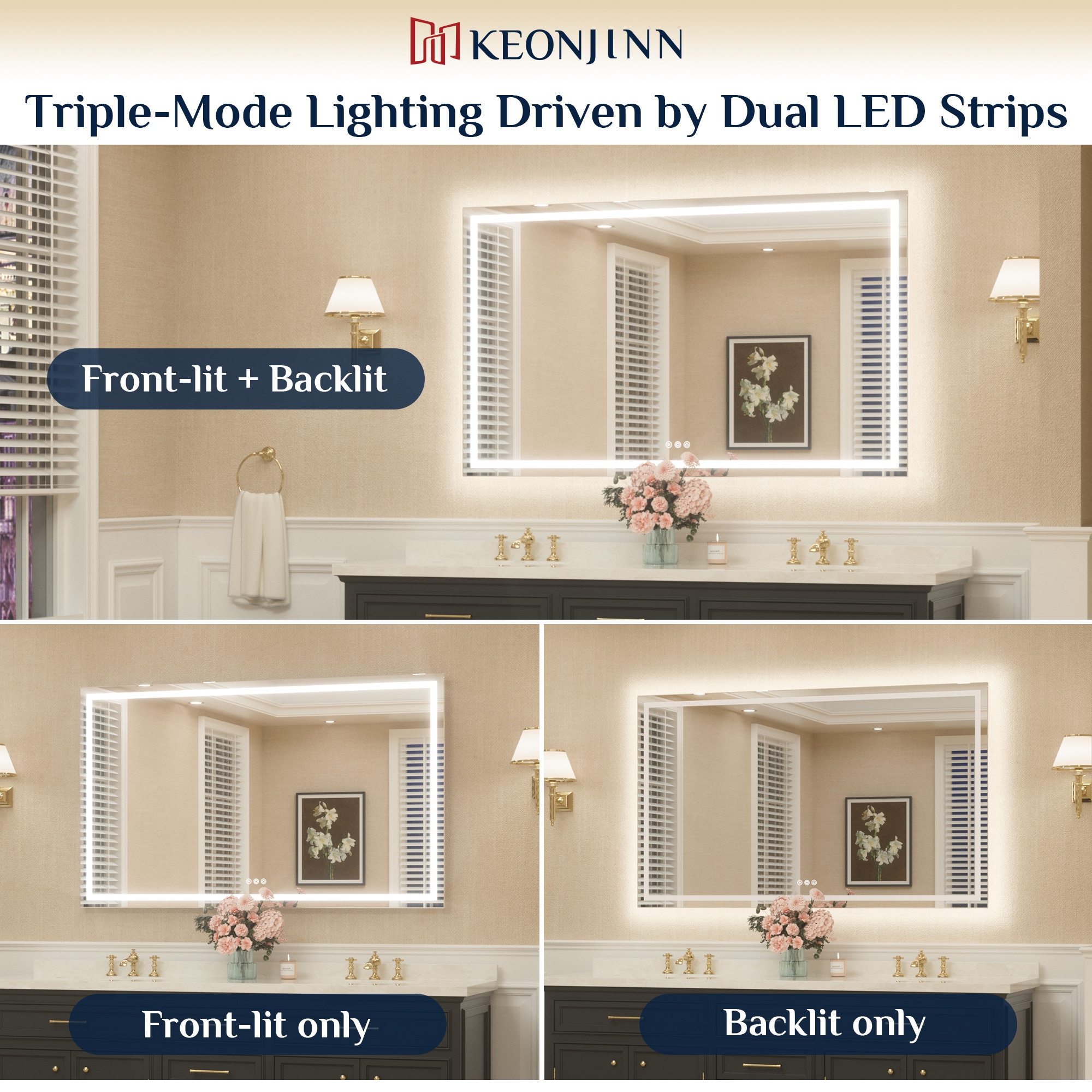 Modern Rectangular Frameless LED Bathroom Vanity Mirror