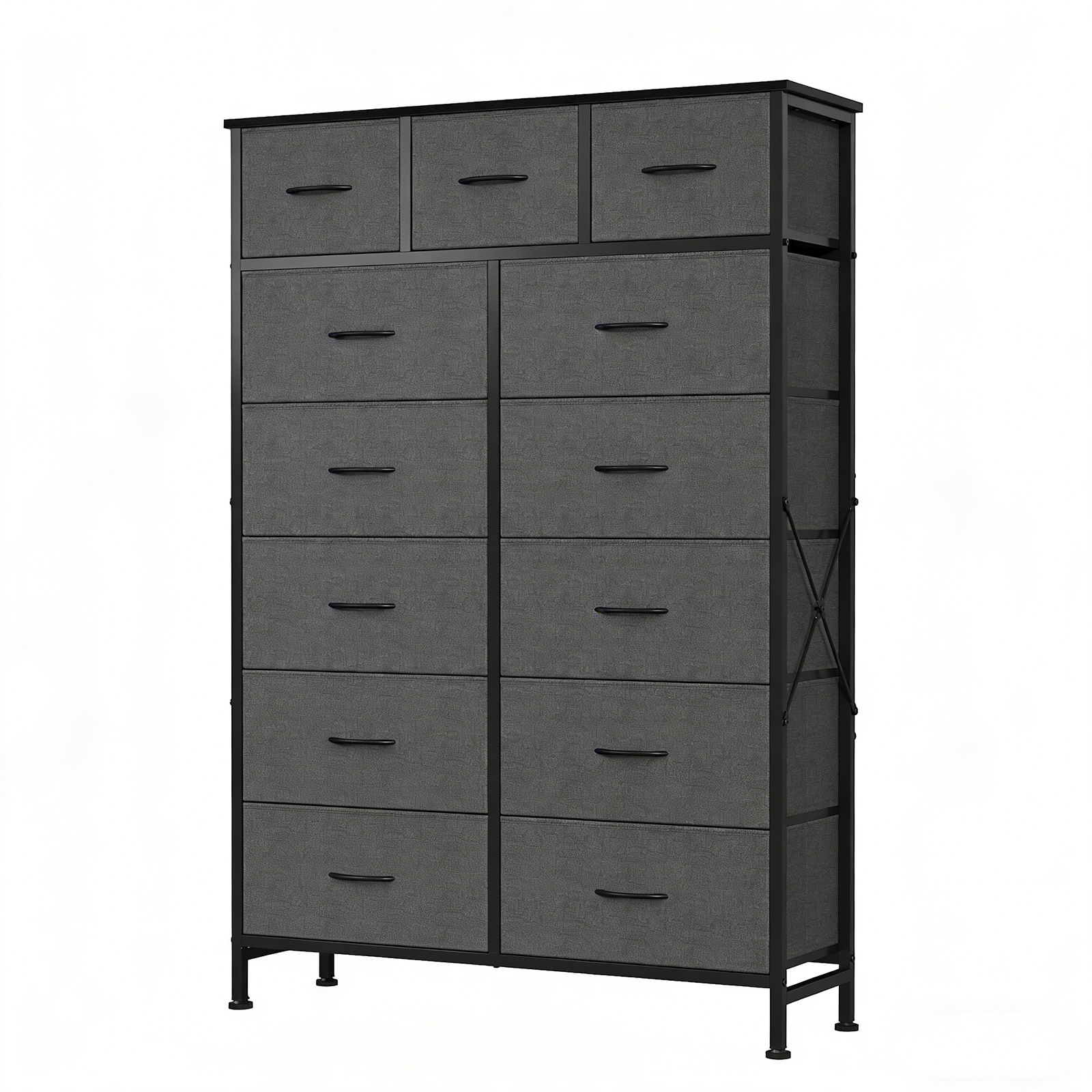 OOU 13 Drawer Fabric Storage Tower Tall Organizer with Steel Frame and Wood Top for Bedroom Closet Office Grey