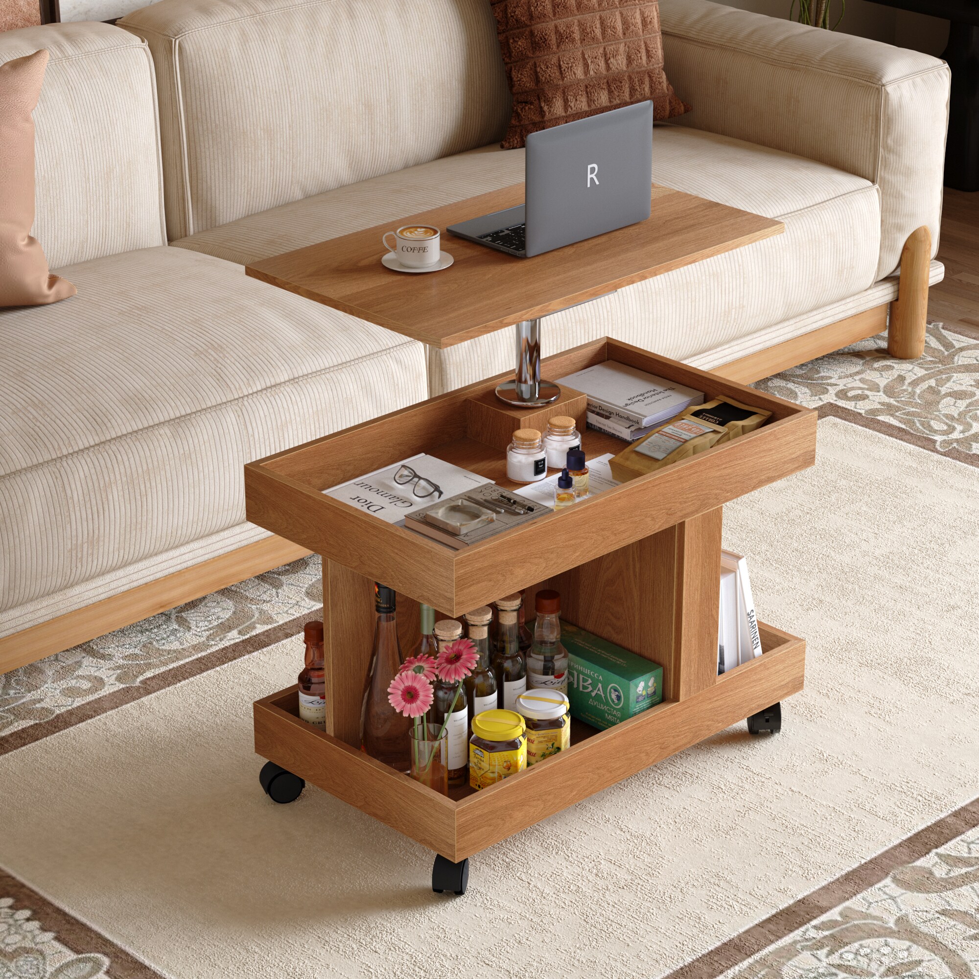 Tinyhomie Wheeled Small Coffee Side Table 360 Degree Rotating Top ...