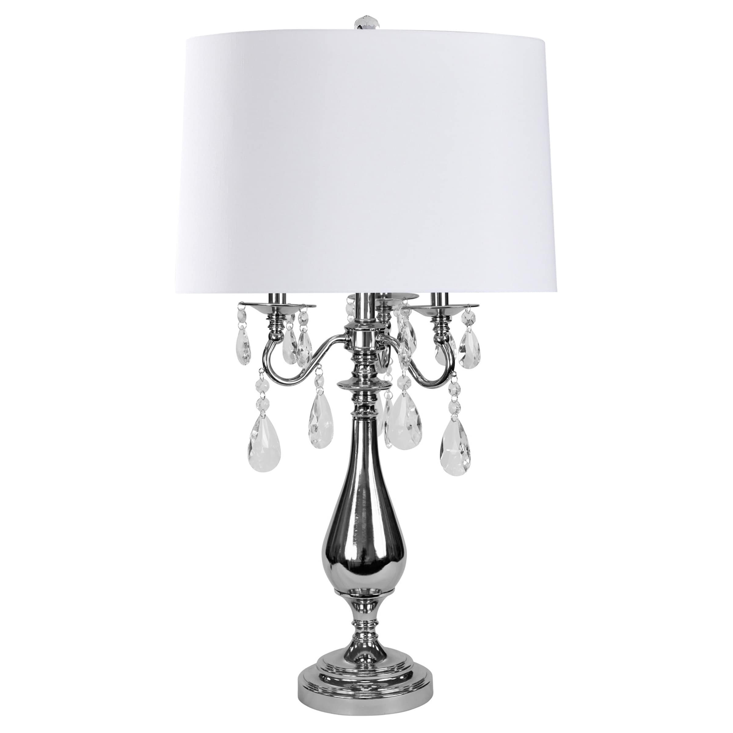 StyleCraft Home Collection JS6579ADS Jane Plated Nickel LED Incandescent On/Off switch Table Lamp with Linen Shade