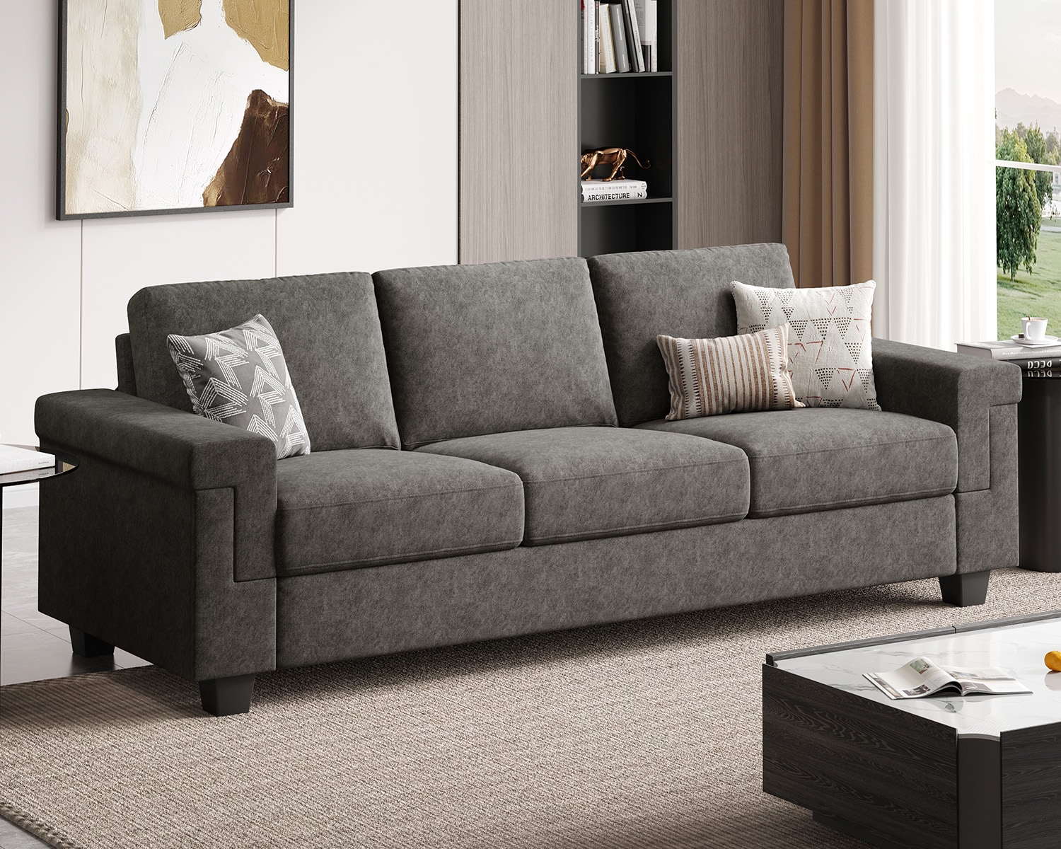 COPIAE 3 Seater Sofa Couch with Deep Seat 90 Inch Modern Upholstered Sofa with Armrests Easy Installation Comfy Couches for Living Room