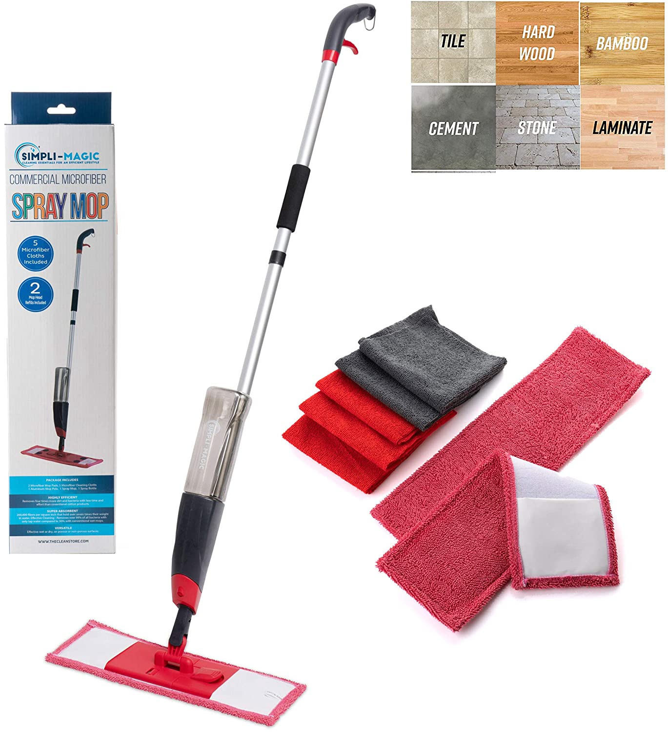 The Clean Store Black/Red Professional Flat Floor Mop and Bucket