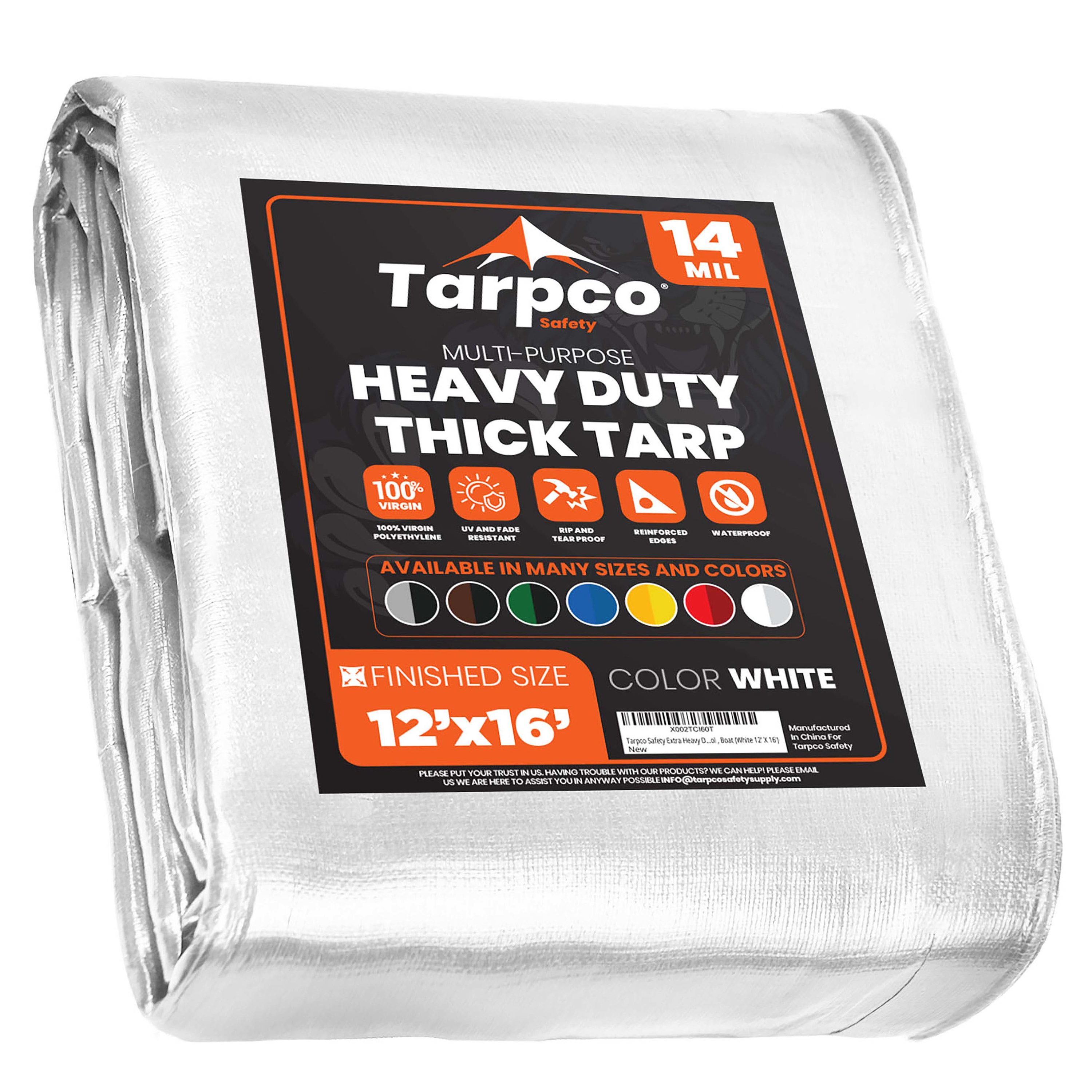 Tarpco Safety TS-104-12X16 12-ft x 16-ft White Waterproof Commercial Polyethylene 14-Mils Tarp