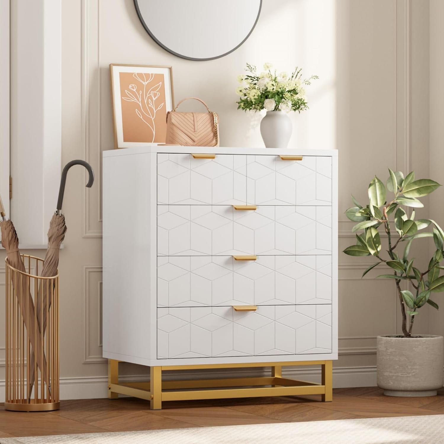 Garvee 5 Drawer Dresser for Bedroom  Modern Dresser Chest Cabinet Organizer Chest of Drawers with Metal Base for Living Room  H