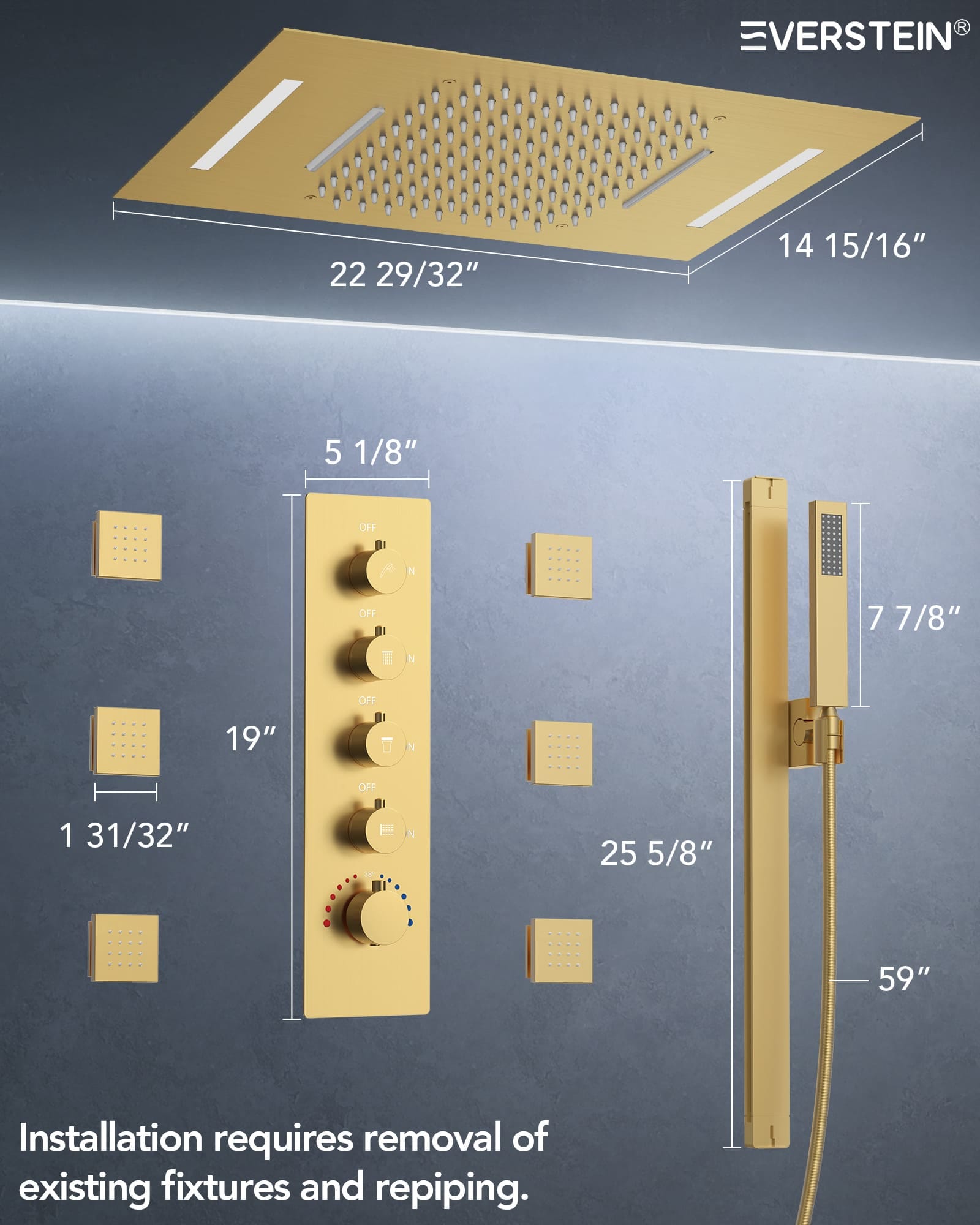 EVERSTEIN SFS-1025-GD Tub-Shower-Faucets - View #10