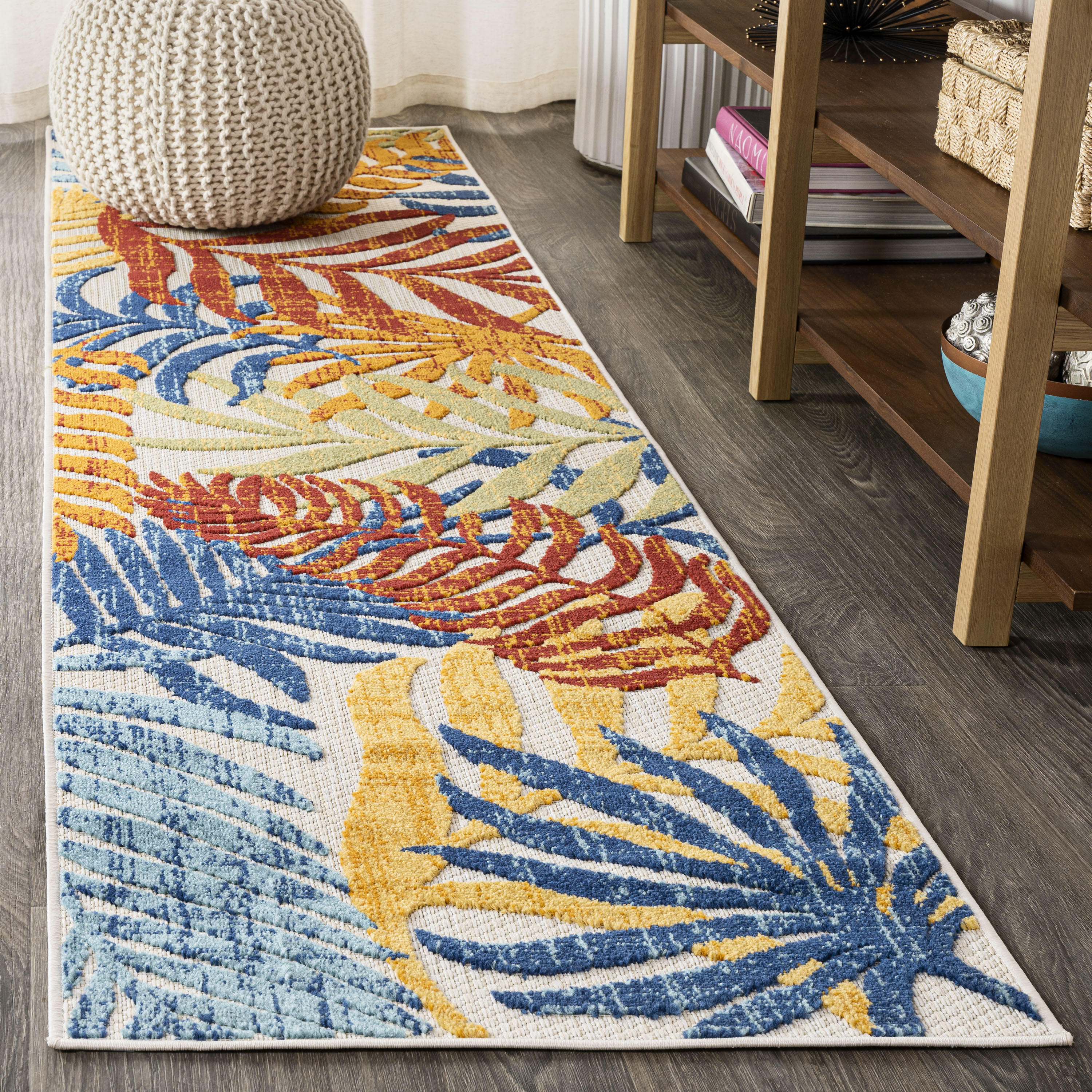 JONATHAN  Y AMC100B-28 Amalfi Coast Tropics Palm Leaves 2 x 8 (ft) Loomed Polypropylene Cream/Orange Rectangular Indoor/Outdoor Floral/Botanical Coastal Runner rug