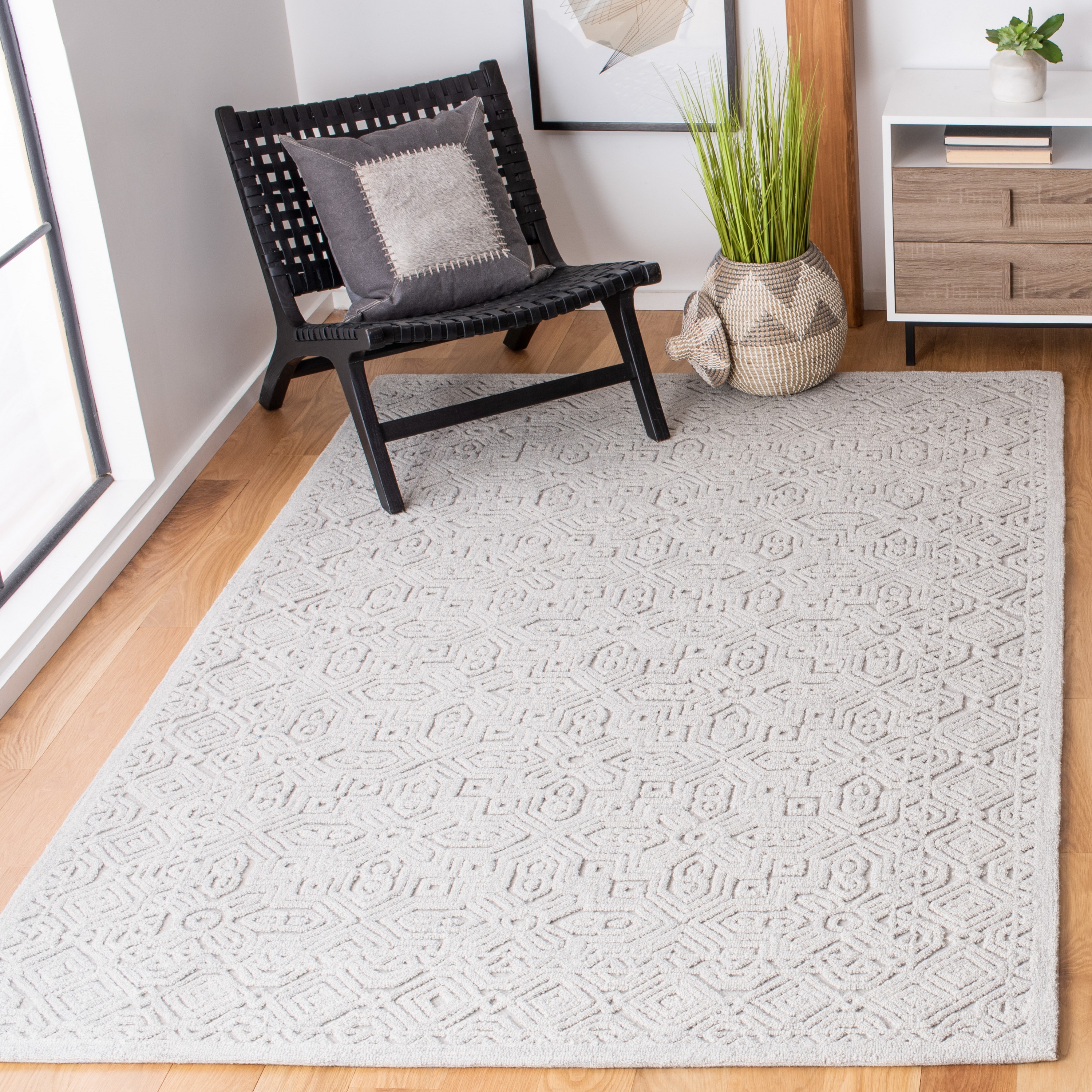 Safavieh TXT101G-4 Textural Audeline 4 x 6 (ft) Tufted Wool Silver Rectangular Indoor Geometric Bohemian/Eclectic Area rug
