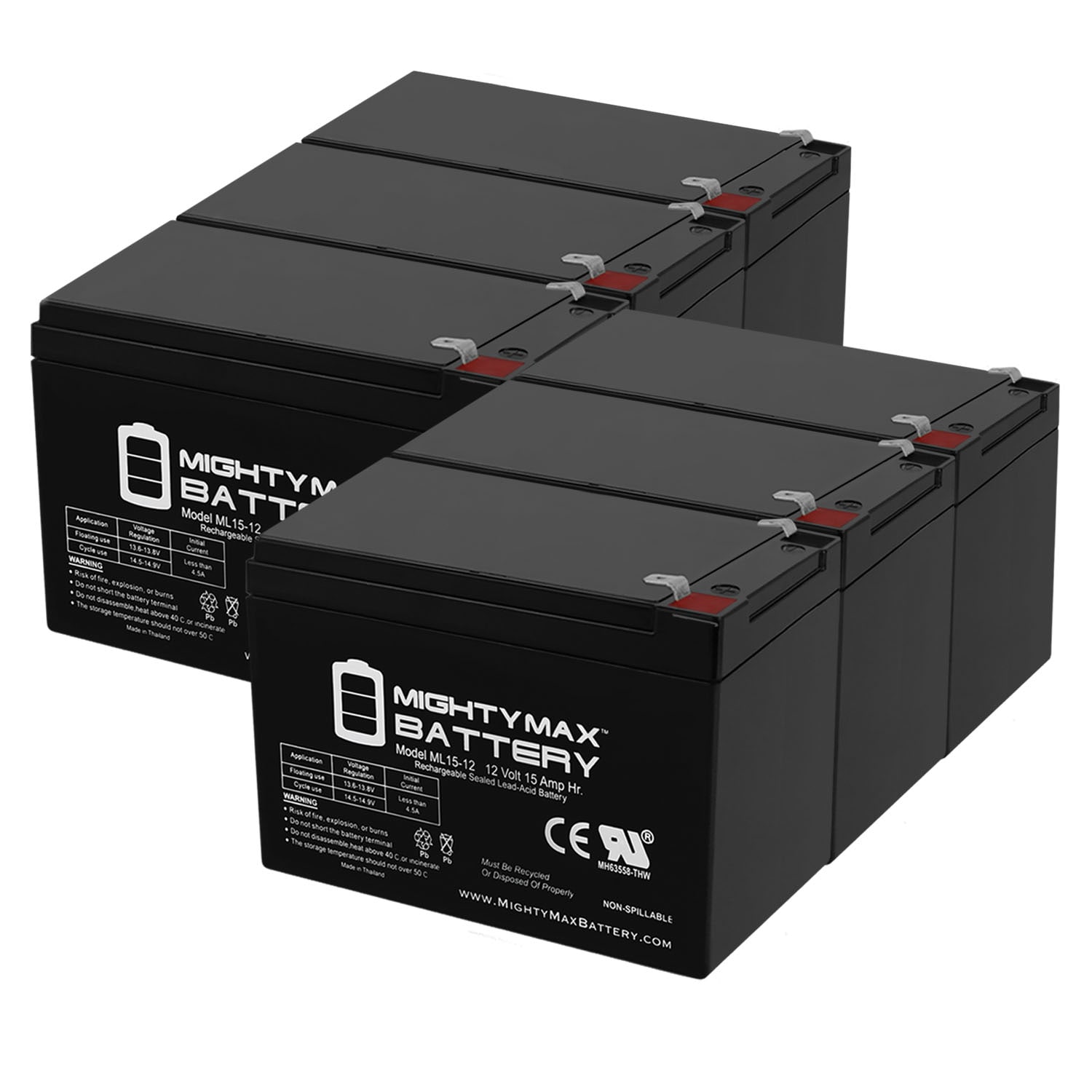 Mighty Max Battery MAX3439309 12V 15Ah for 6-DZM-12 APC Scooter Medical Rechargeable Sealed lead acid 12150 Backup power Batteries 6 -Pack