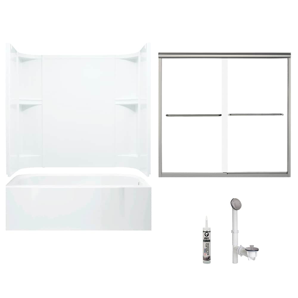Sterling 7124R-5405NC-0 Accord 30-in W x 60-in L x 72-in H White 5 -Piece Bathtub Shower Combination Kit (Right Drain) with Tub/Wall/Door Included Drain Included