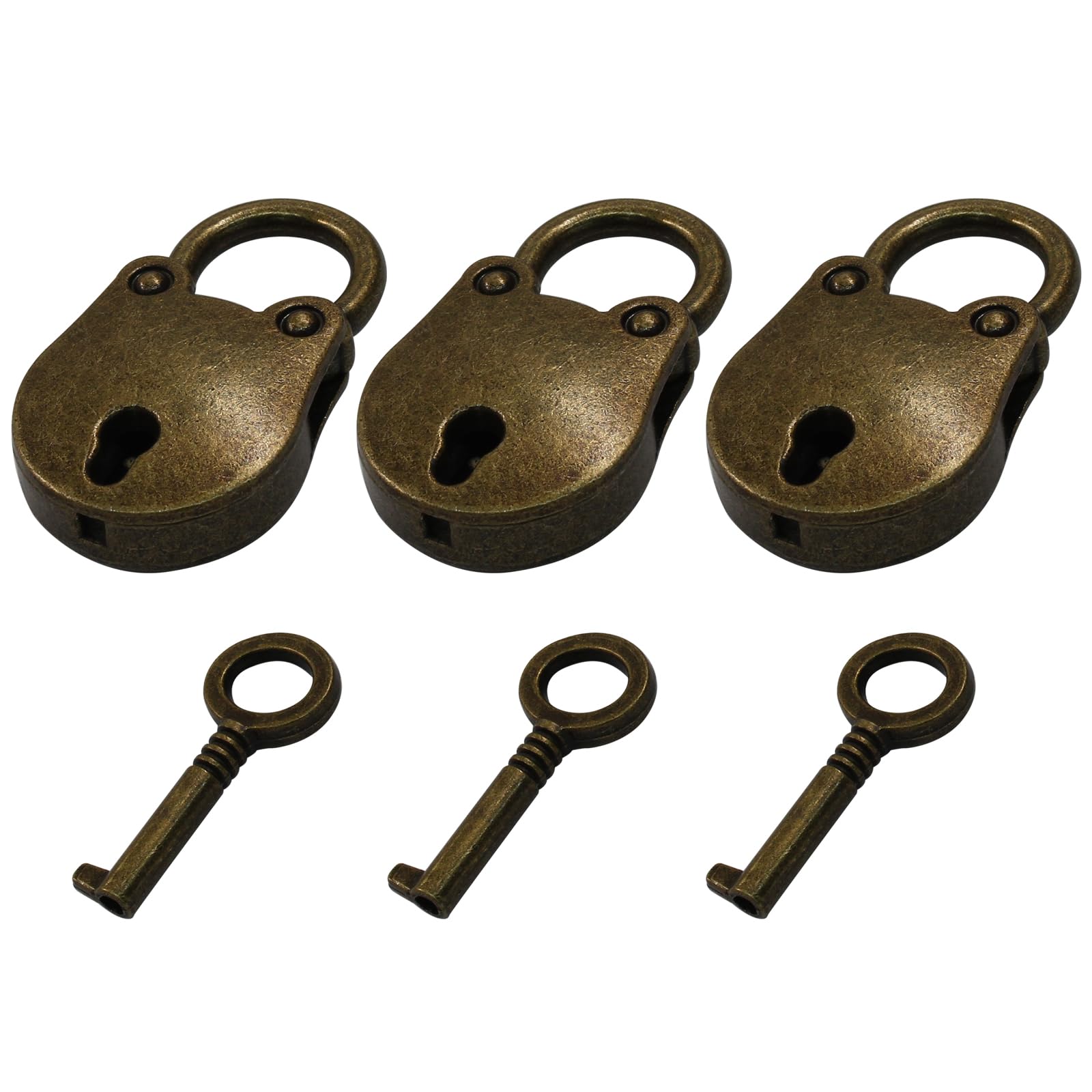 DYRCJ  Mini Bear Head Shaped Padlocks Set of Three Antique Bronze Style Locks with Keys for Wooden Jewelry Boxes Diaries and Small Storage