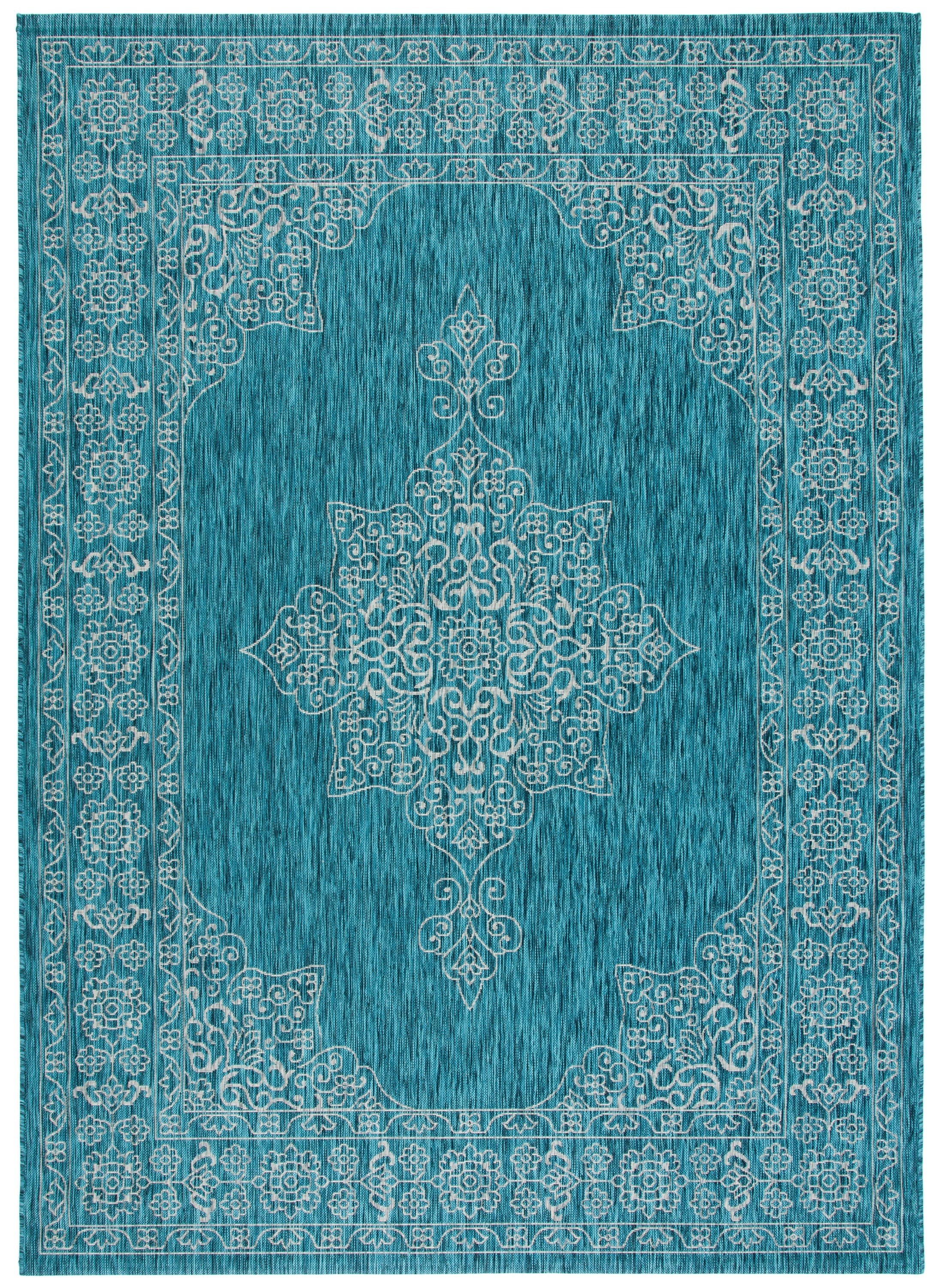 Teal & Ivory Reversible Easy-Care Rectangular Outdoor Rug 9' x 12'