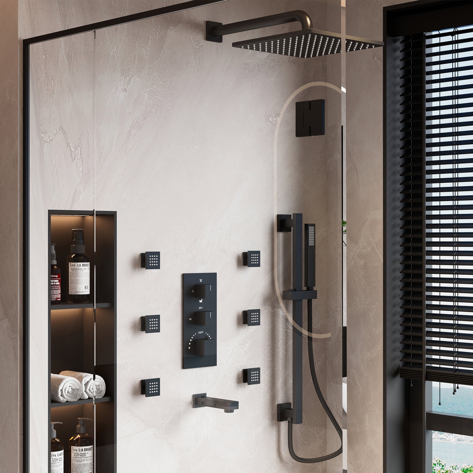 CASAINC CA-A4384-MB Showerhead-Bar-Panels - View #2