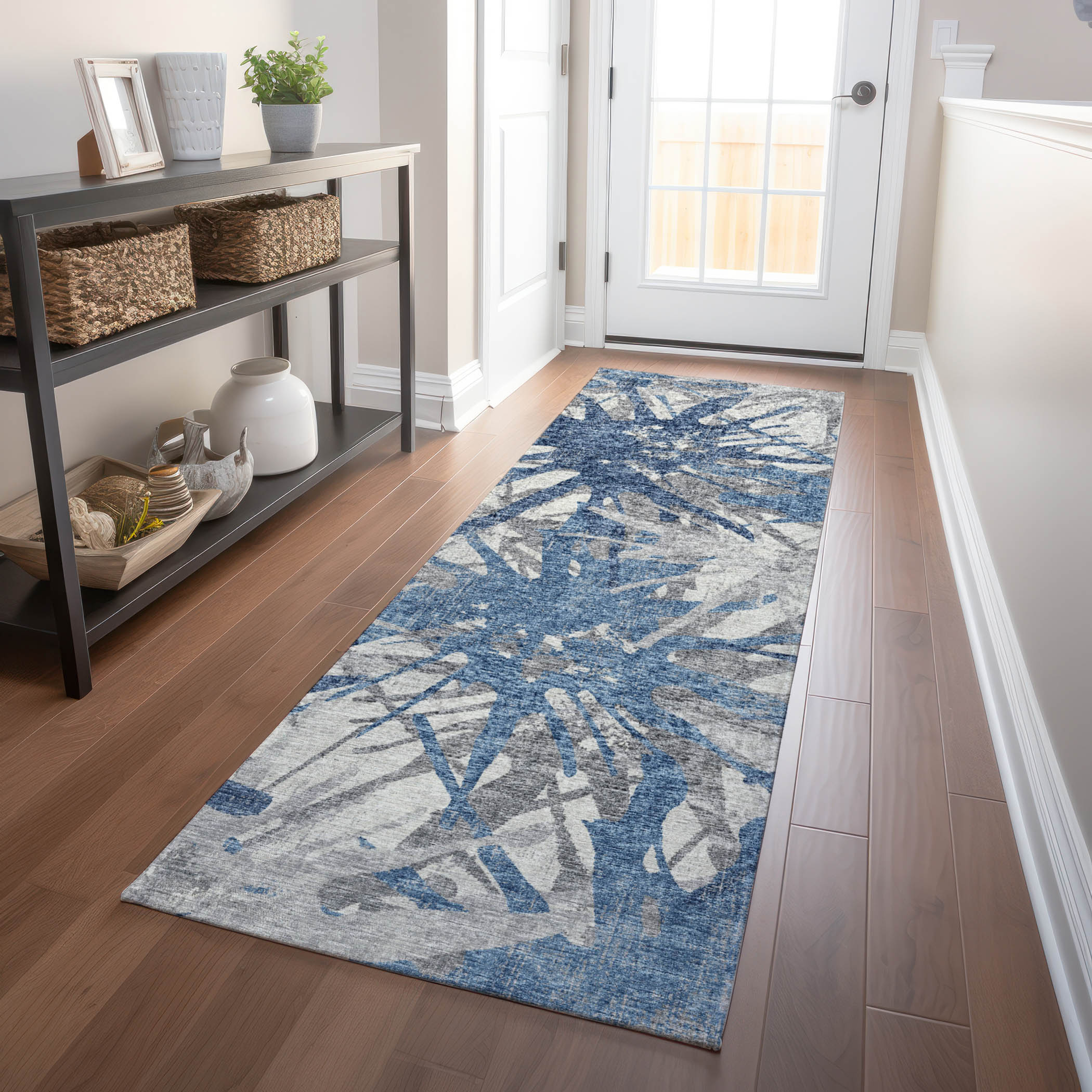 Addison Rugs AMF77BL2X8 Mayfield AMF77BL 2 x 7 (ft) Loomed Polyester Blue Rectangular Indoor Abstract Machine washable Runner rug
