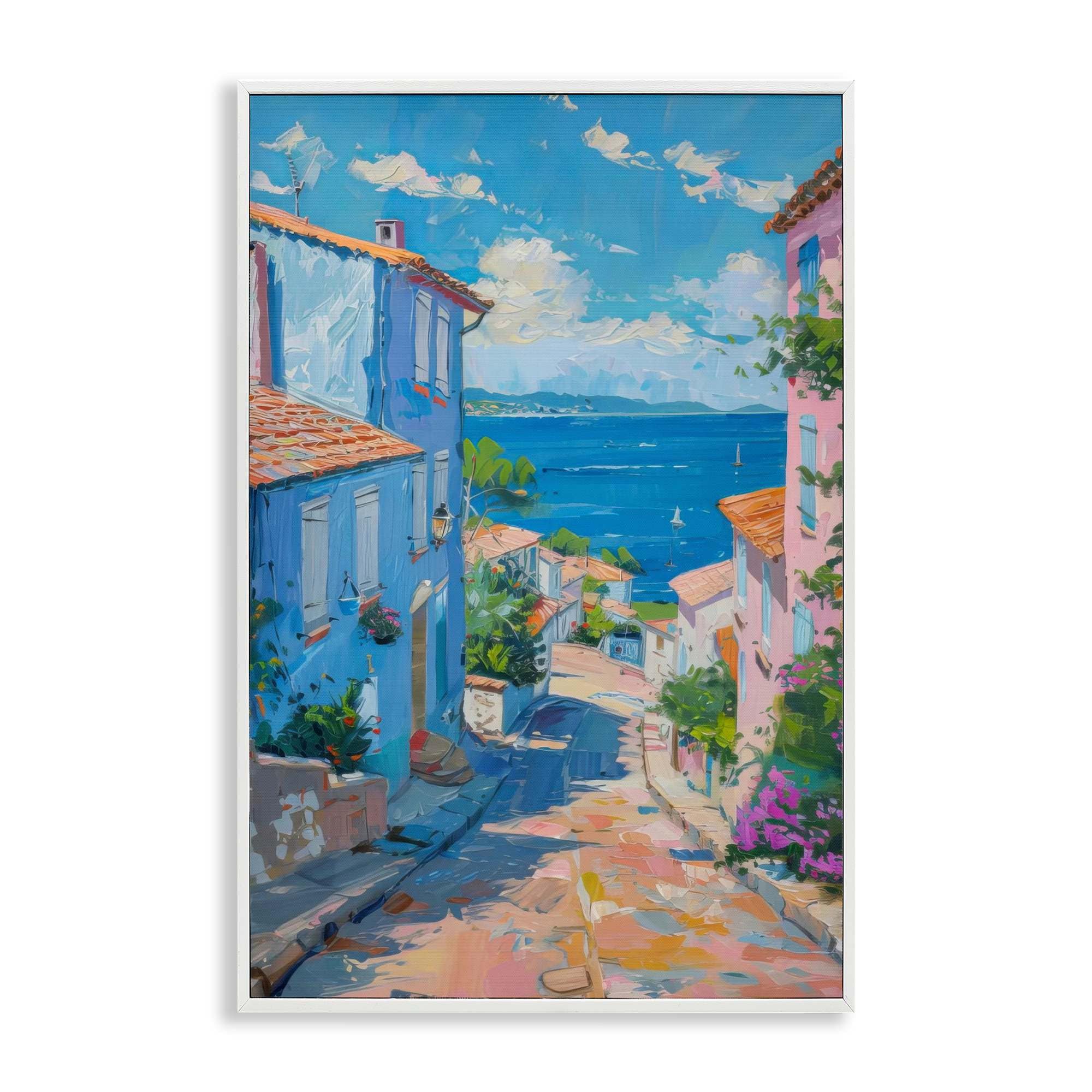 Stupell Industries BT-732-WFR-12X18 Quiet Seaside Town's Path White Framed Giclee Art By LSR Design Studio 12 x 18