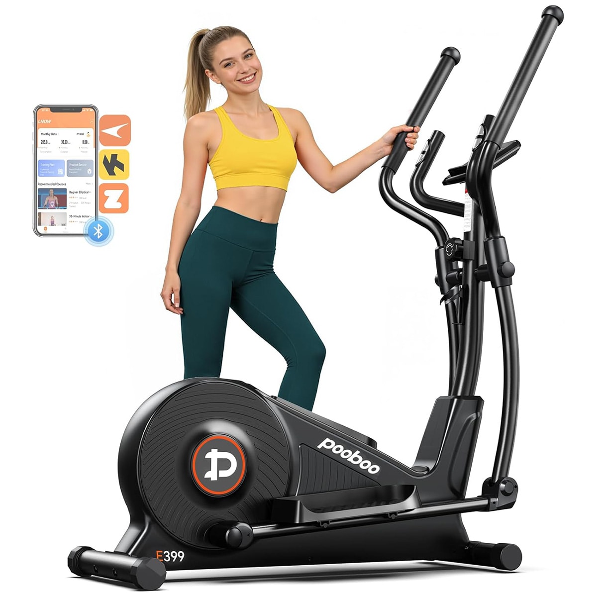 pooboo - Magnetic Elliptical Trainer with 16 Resistance Levels and LCD Monitor 15.5-in Stride Len...