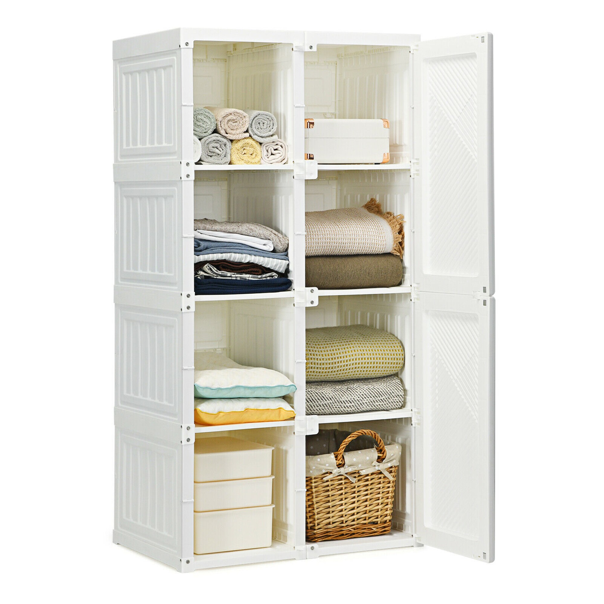 Costway -  Portable Closet Clothes Foldable Armoire Wardrobe Closet with 8 Cubby Storage