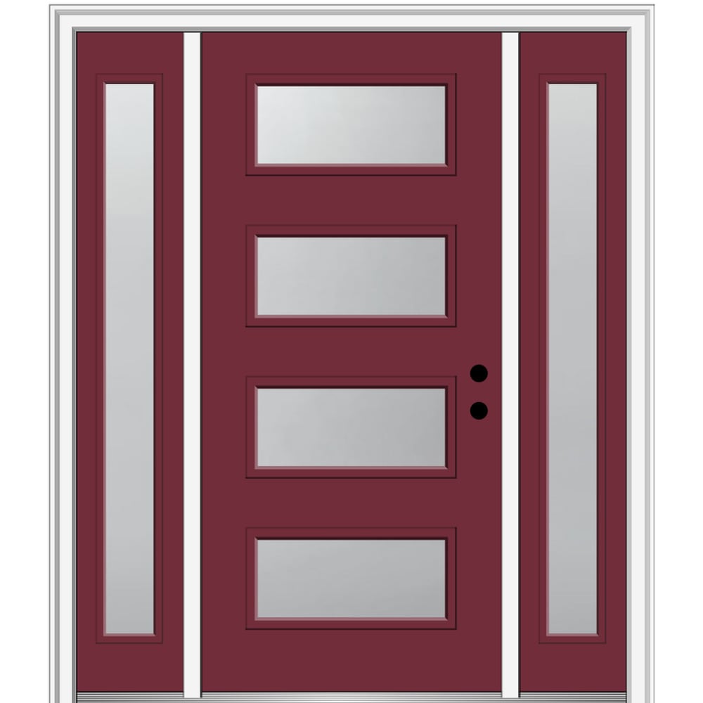 MMI DOOR ZZ346986L 60-in x 80-in x 4-9/16-in Fiberglass Pulse lite Left-hand inswing Burgundy Painted Prehung Front Door with Sidelights with Brickmould Insulating core