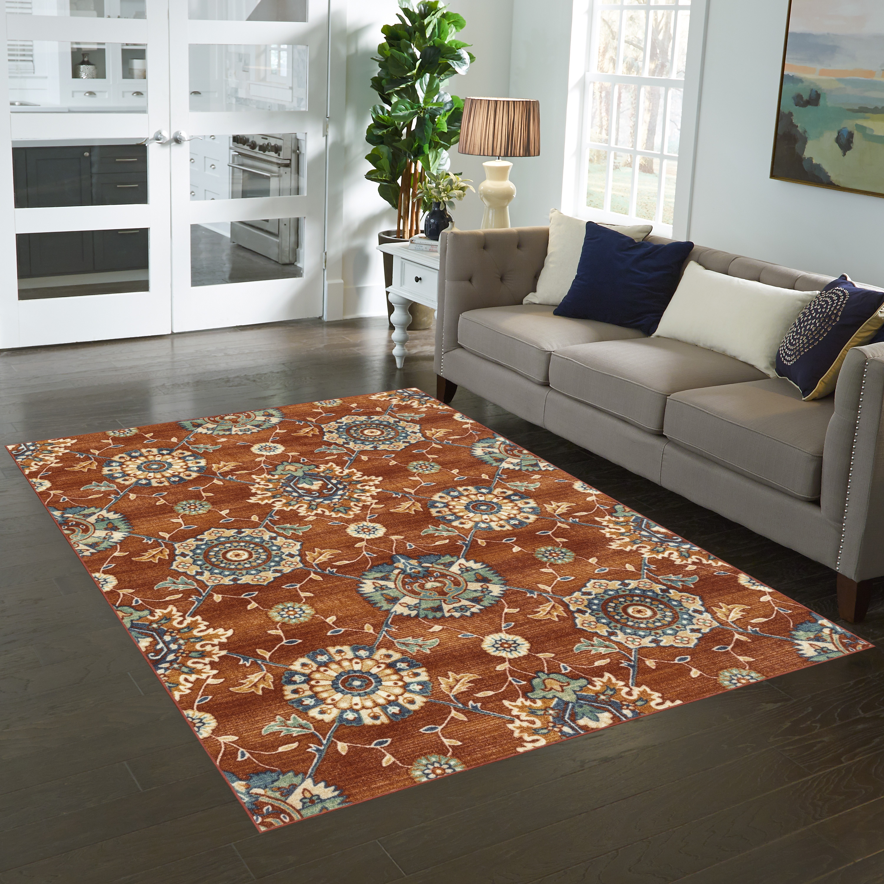 Style Selections B5388112 Mountain Serenity 7 x 10 (ft) Tufted Polyester Red/Cream Rectangular Indoor Medallion Area rug