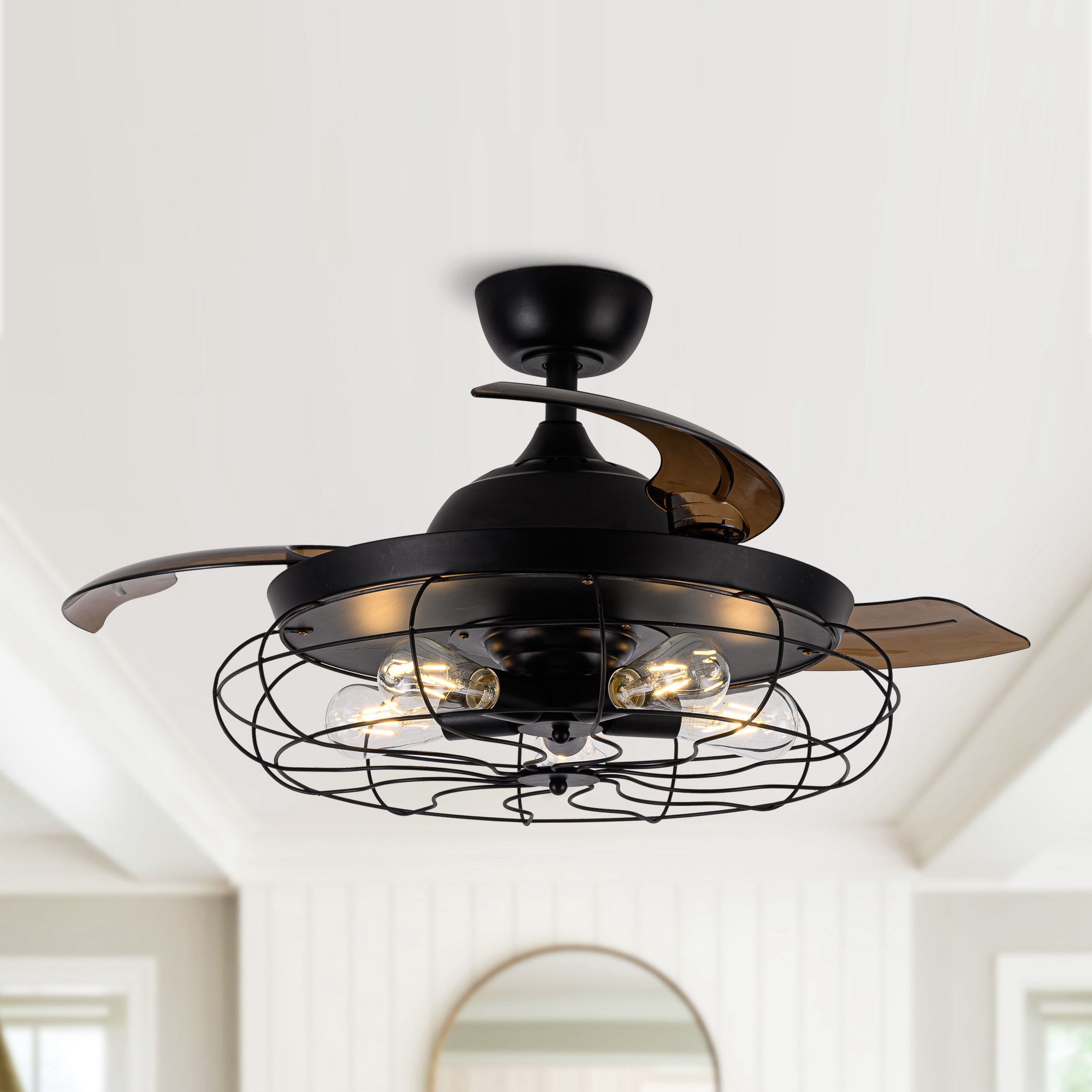 Matrix Decor MDF4503110V 46-in Black with Brown Blades Indoor Downrod mount Standard Ceiling Fan With Light and Remote ( 4 -Blade)