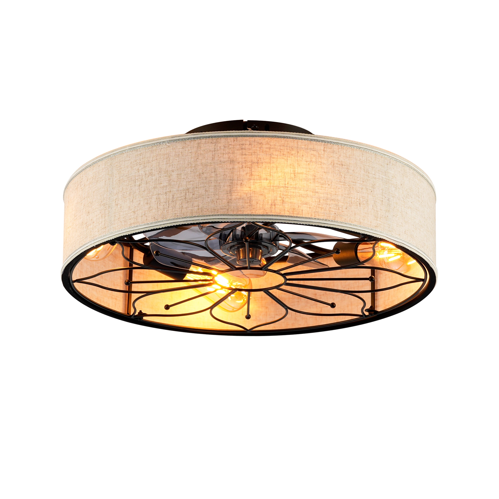 LUXEYARD 20 inch Lotus Design Fabric Farmhouse Bladeless Ceiling fan With Remote Control For Living room Bedroom Kitchen NOT INCLUDED BULBS