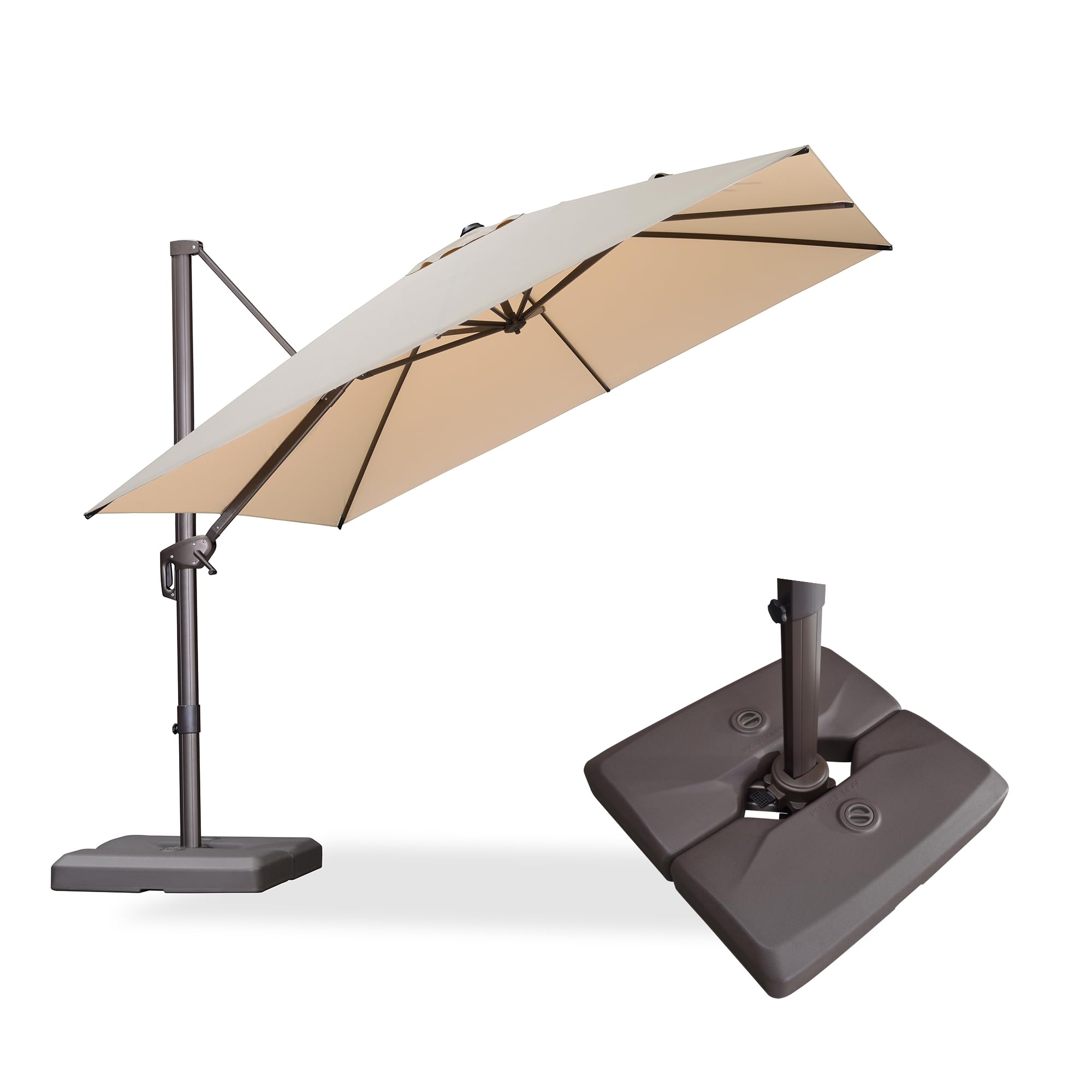 PURPLE LEAF LS02XGTS10-KKWB 10-ft Aluminum Beige Crank Cantilever Patio Umbrella with Base