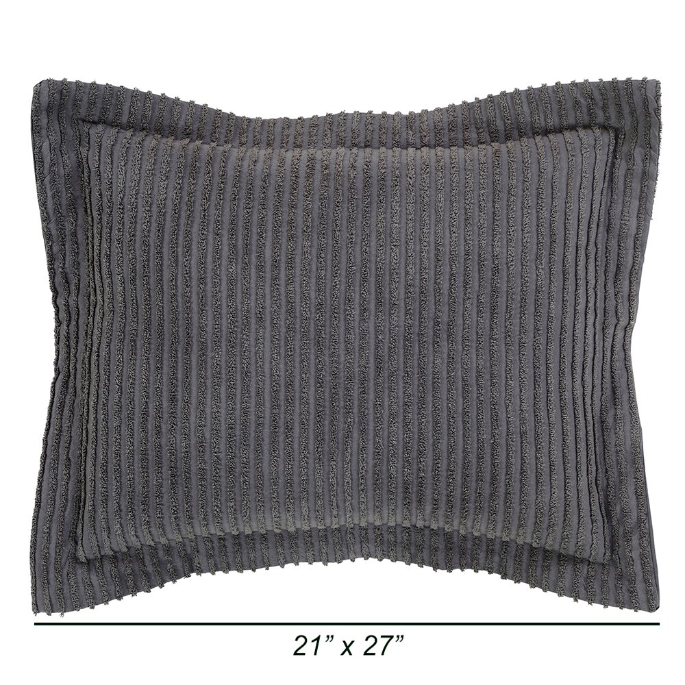 Gray Cotton Chenille Tufted Standard Sham with Bold Stripes