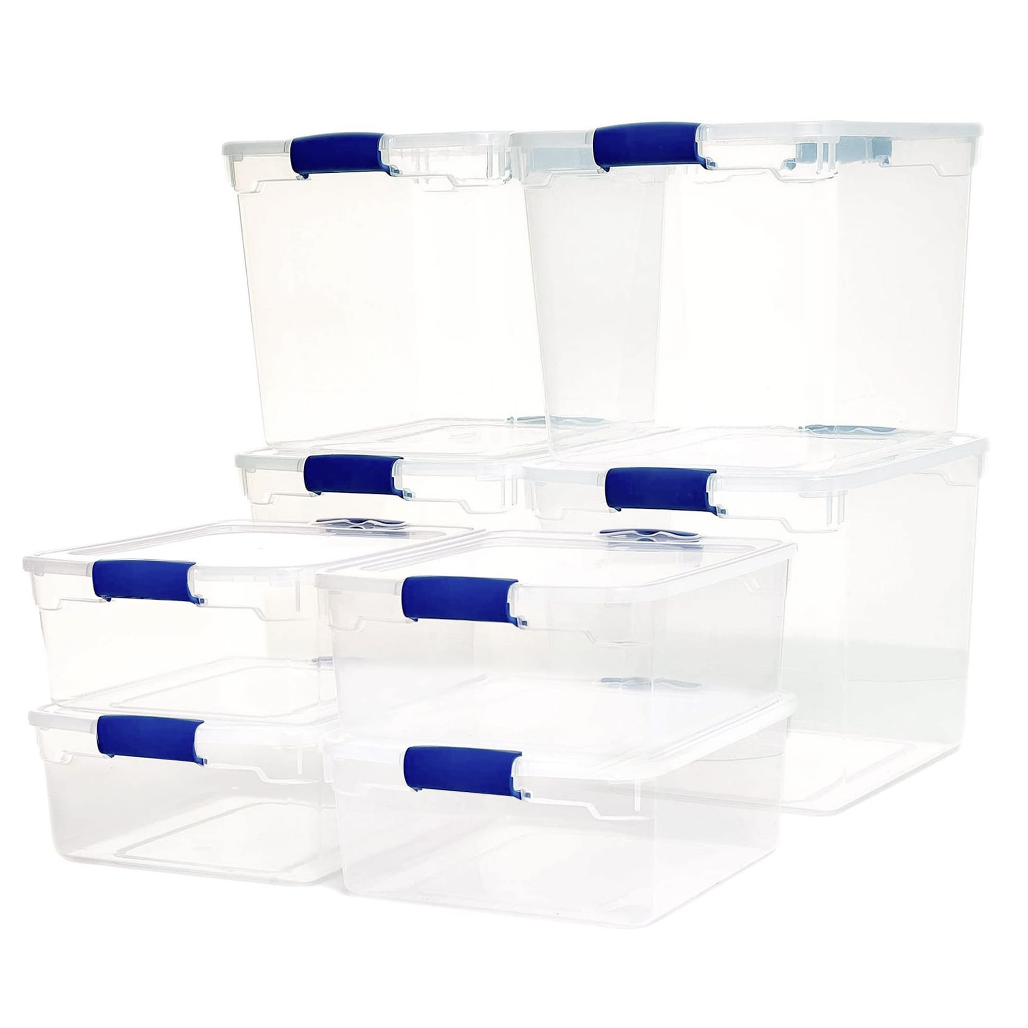 Homz Products 286175 8 -Pack Large 7.75 -Gallons ( 31 -Quarts ) Clear Heavy Duty Stackable Tote with Latching Lid