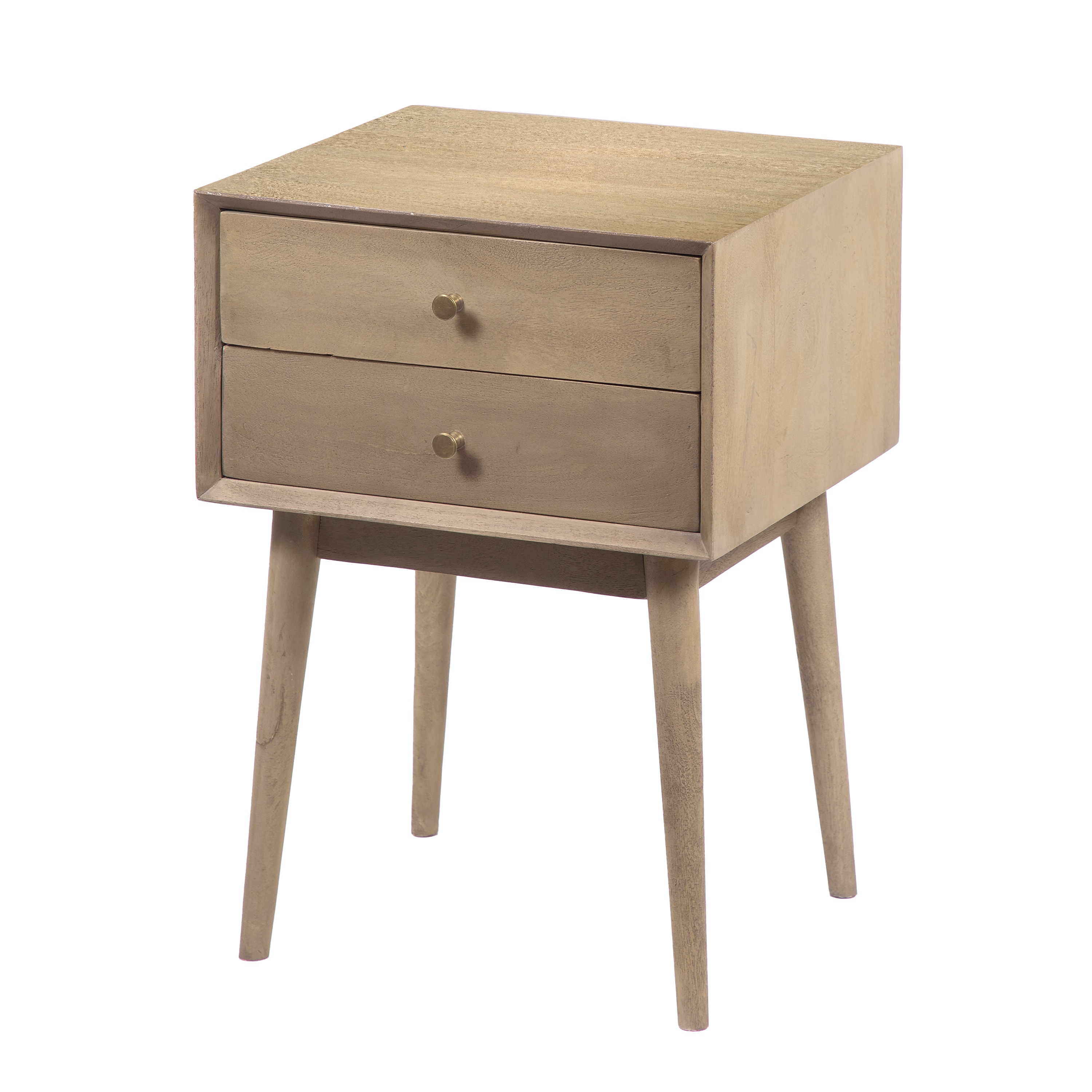 Benzara UPT-326518 Washed Ash White Bamboo 2 -Drawer 17.8-in W x 25.3-in H Modern Nightstand