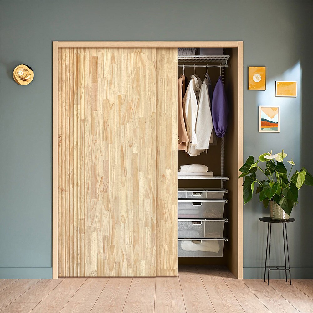 CALHOME 60 in. x 96 in. Hollow Core Natural Solid Wood Finished Interior Double Sliding Closet Doors, Natural Wood