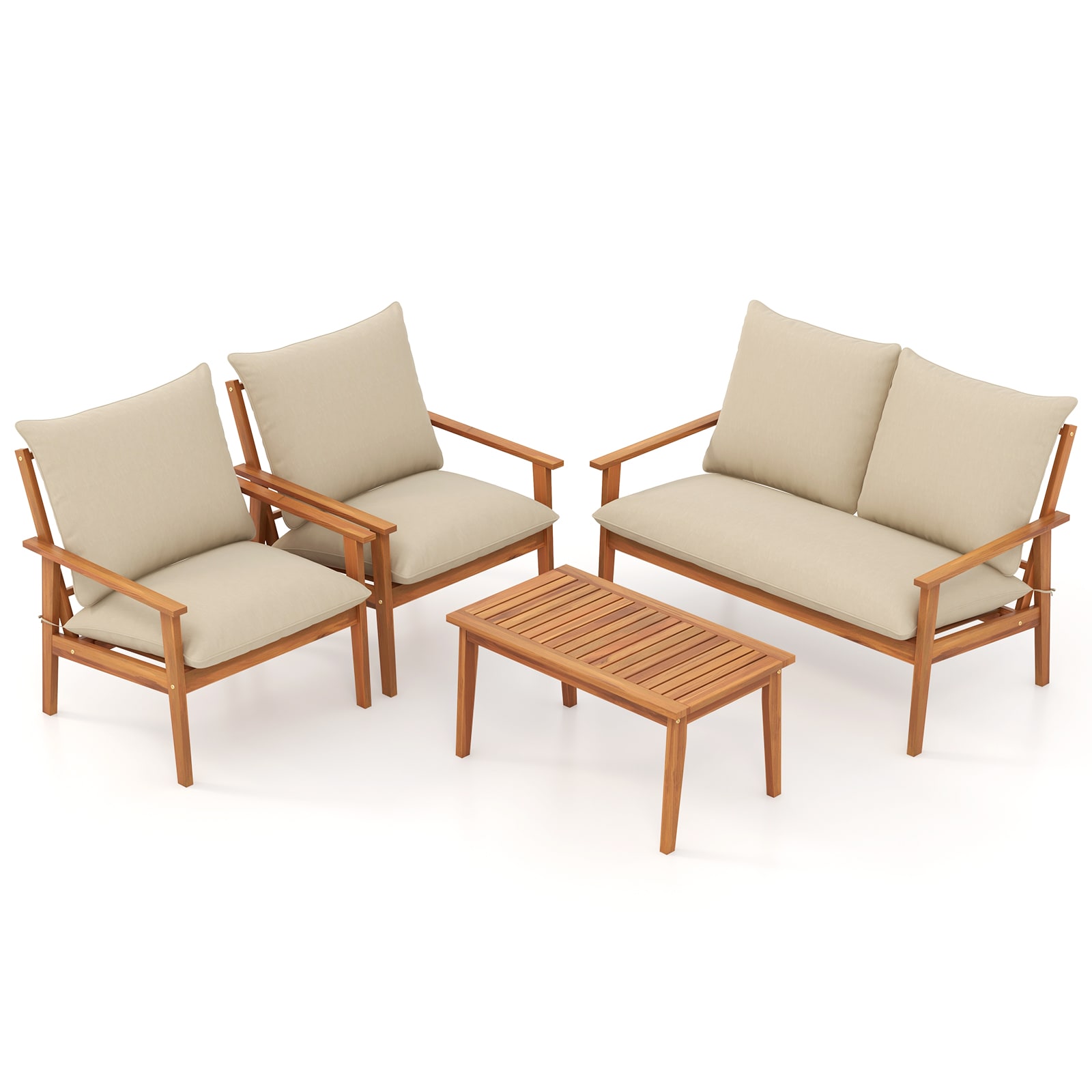 Ayelon 977WHLW4KHW72 4 -Piece Wicker Patio Conversation Set with Beige Cushions