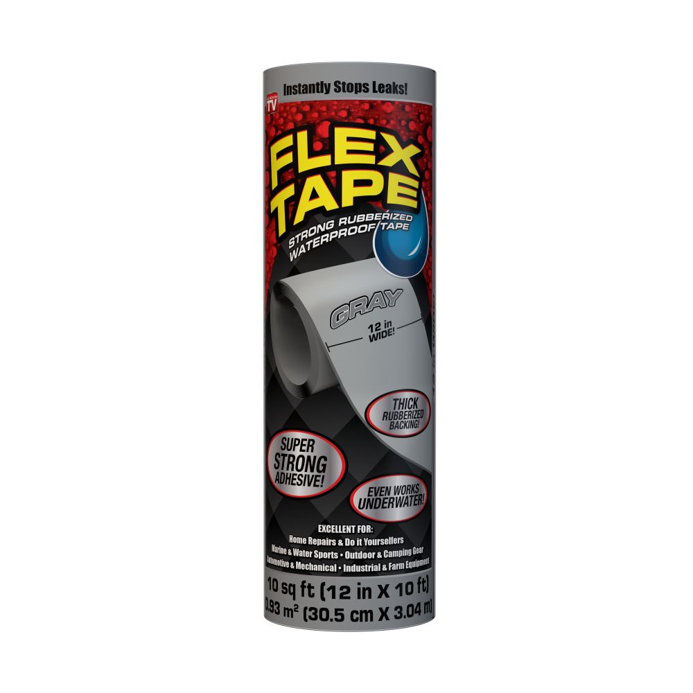 Flex Tape TFSGRYR1210 Gray Waterproof Rubberized Duct Tape 12-Inches x 10 Feet