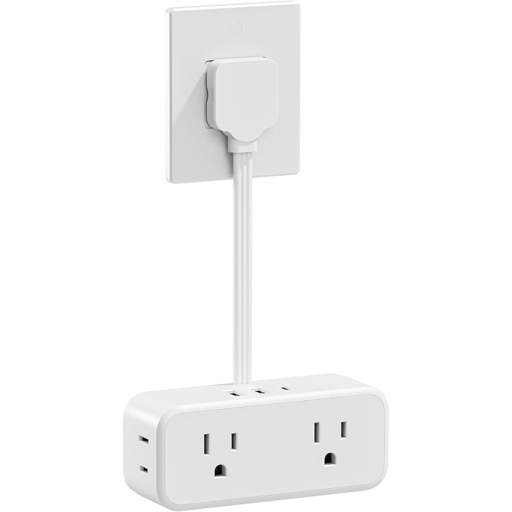 MaseiKar Short Extension Cord 0.5Ft - Flat Plug Outlet Extender Surge Protector with 4 Widely AC with 3 USB Ports (1 USB C) - Multi Plug Small Power Strip for Travel Home College Dorm Essentials #MULTI-OUTLETS004