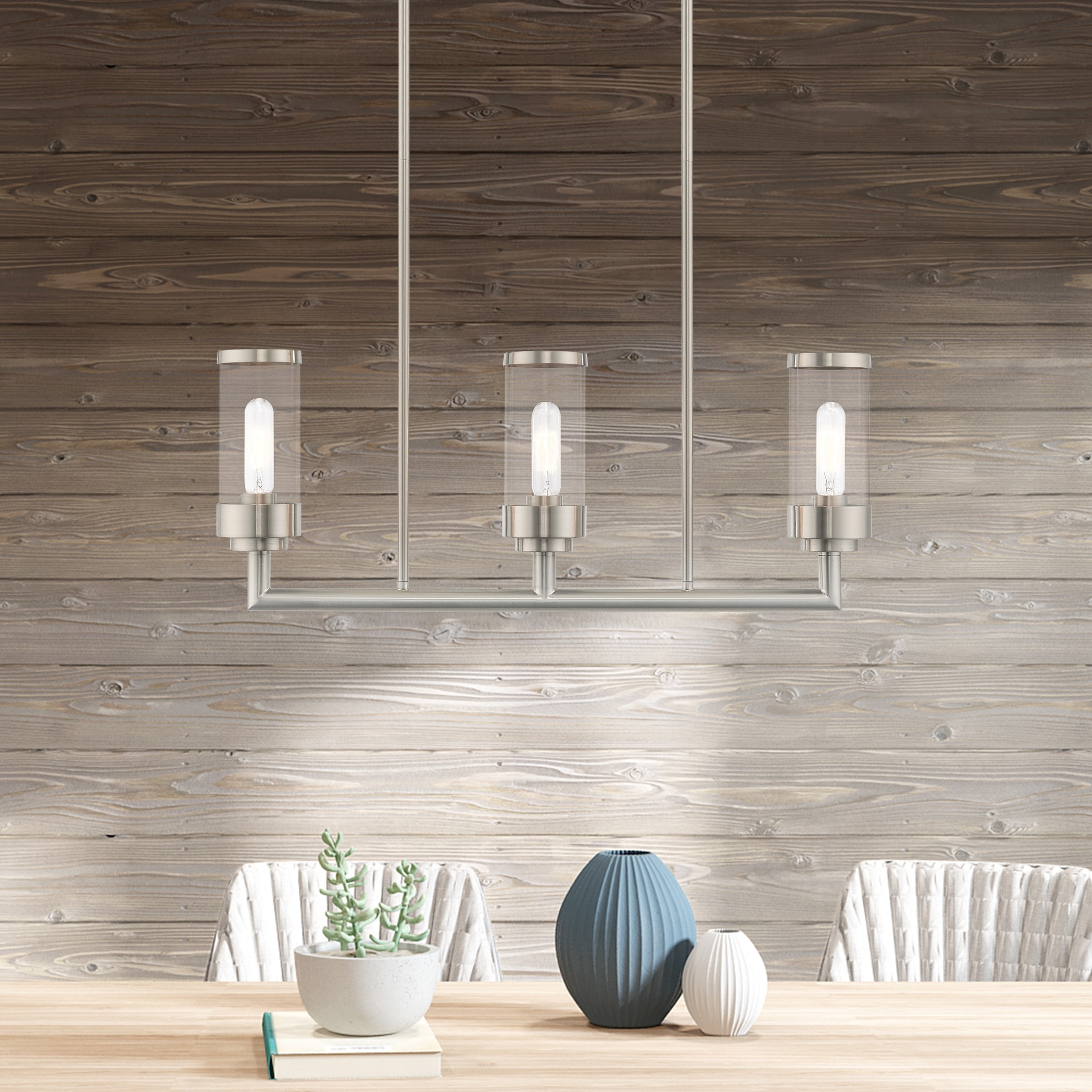 Hillcrest Brushed Nickel Linear Chandelier with Clear Glass Shades