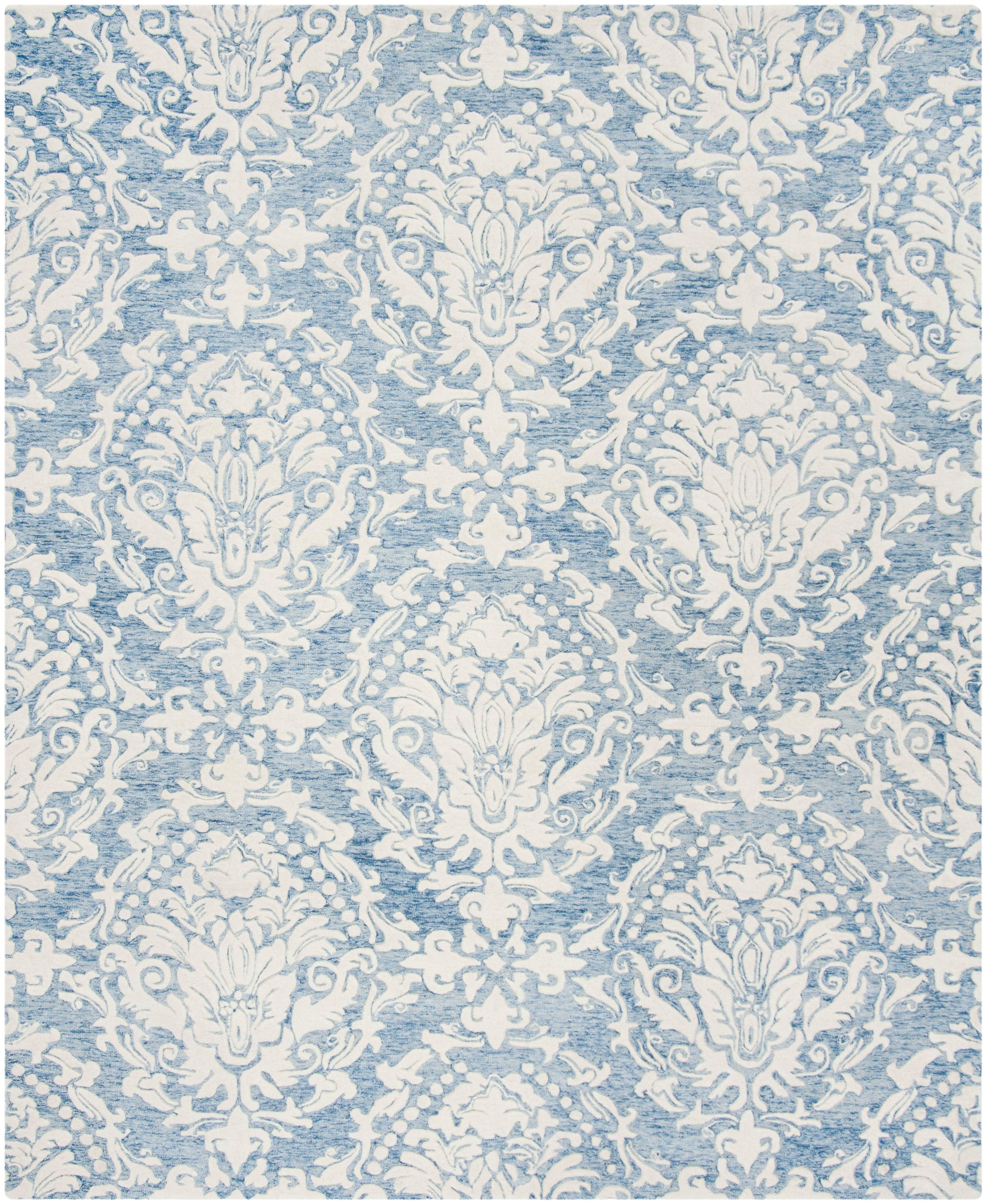 Hand-Tufted Blossom Blue/Ivory Wool Area Rug, 8' x 10'
