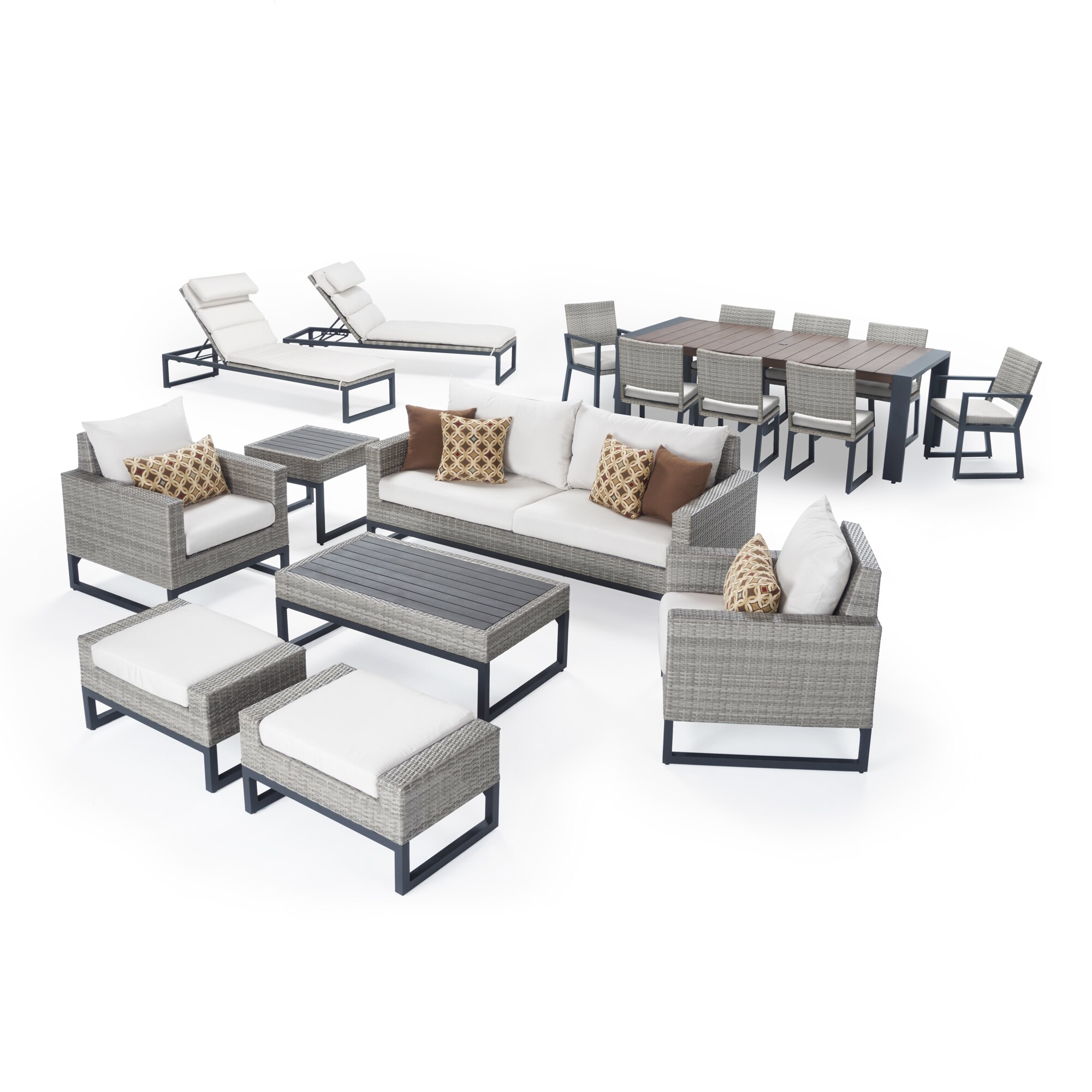 RST Brands OP-PEEST18-MILOGMORK Milo 18-Piece Wicker Patio Conversation Set with Off-white Sunbrella Cushions