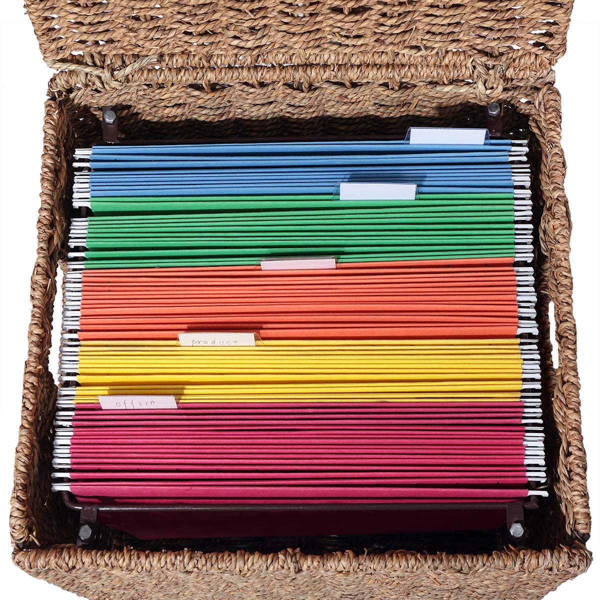 KIWDZFU Natural Seagrass Letter Size File Box Organizer Collapsible ...