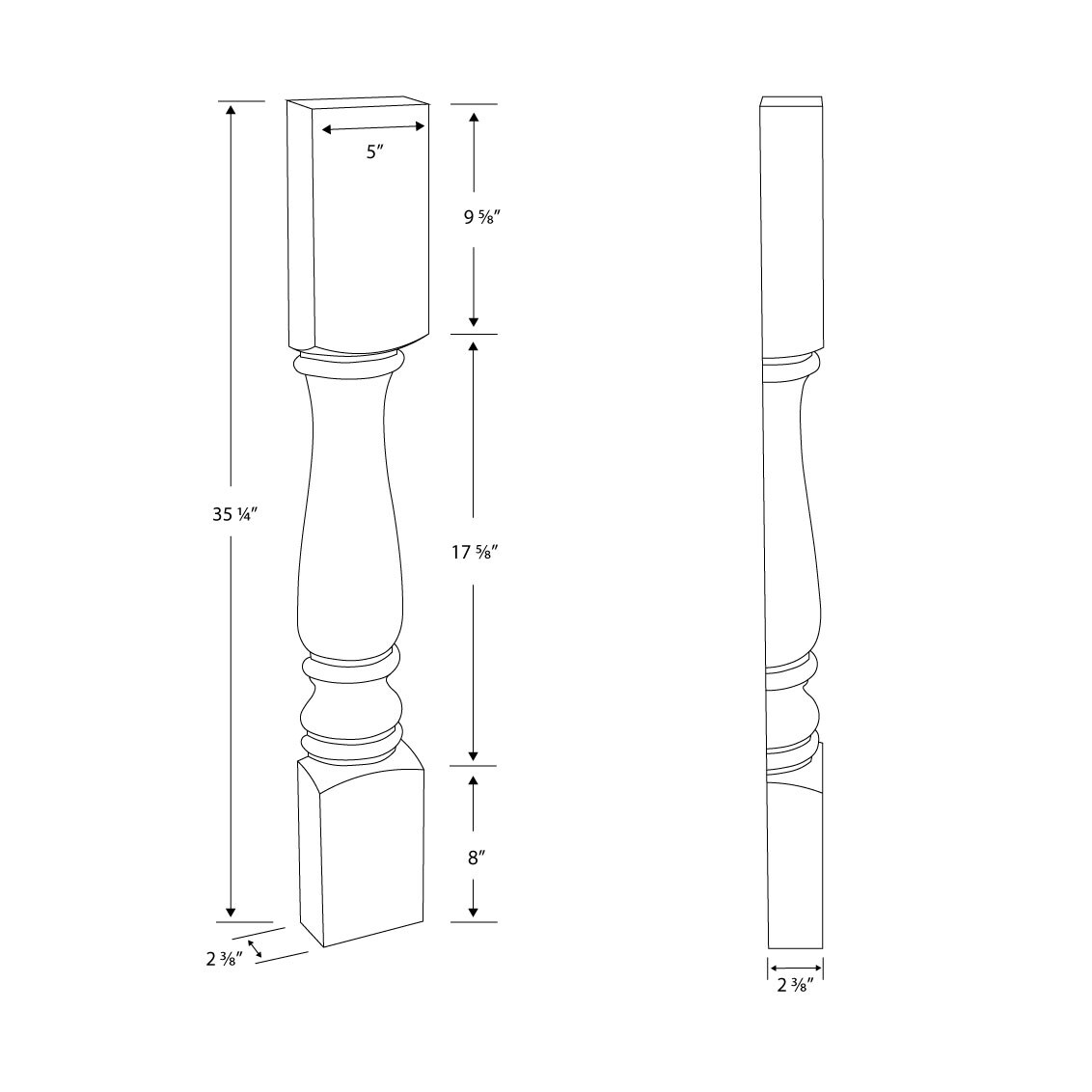 35.25" Unfinished Solid Hardwood Half Round Kitchen Island Leg
