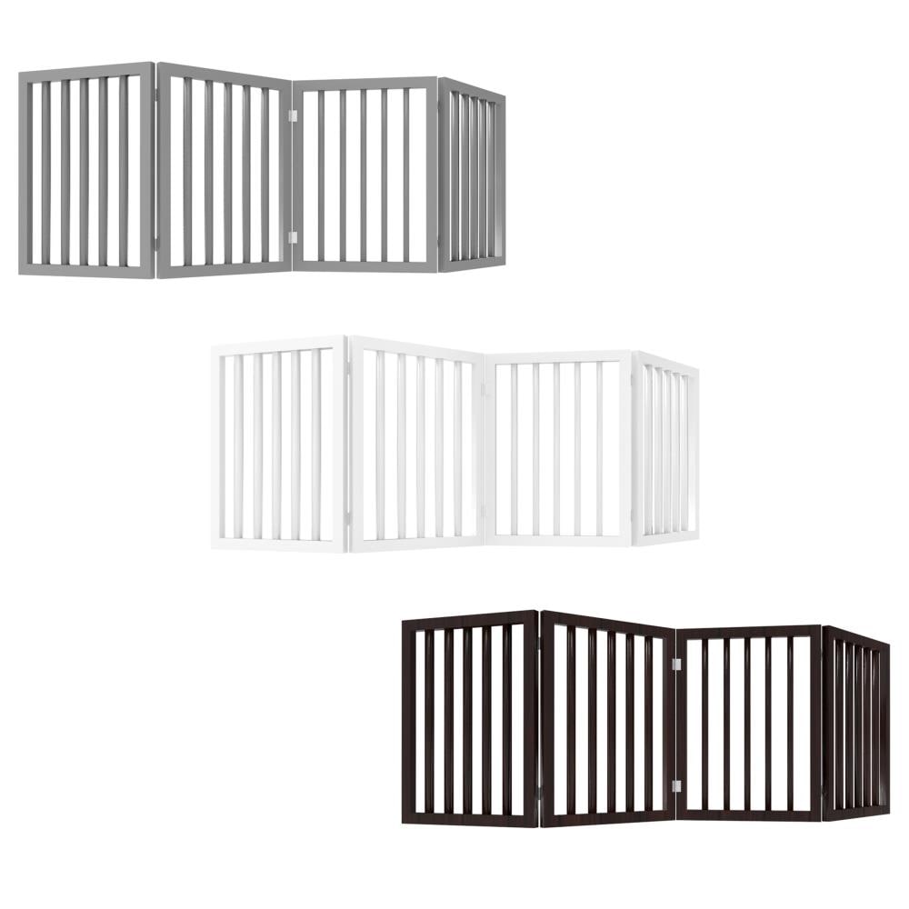 Gray Freestanding Four-Panel Composite Wood Pet Gate