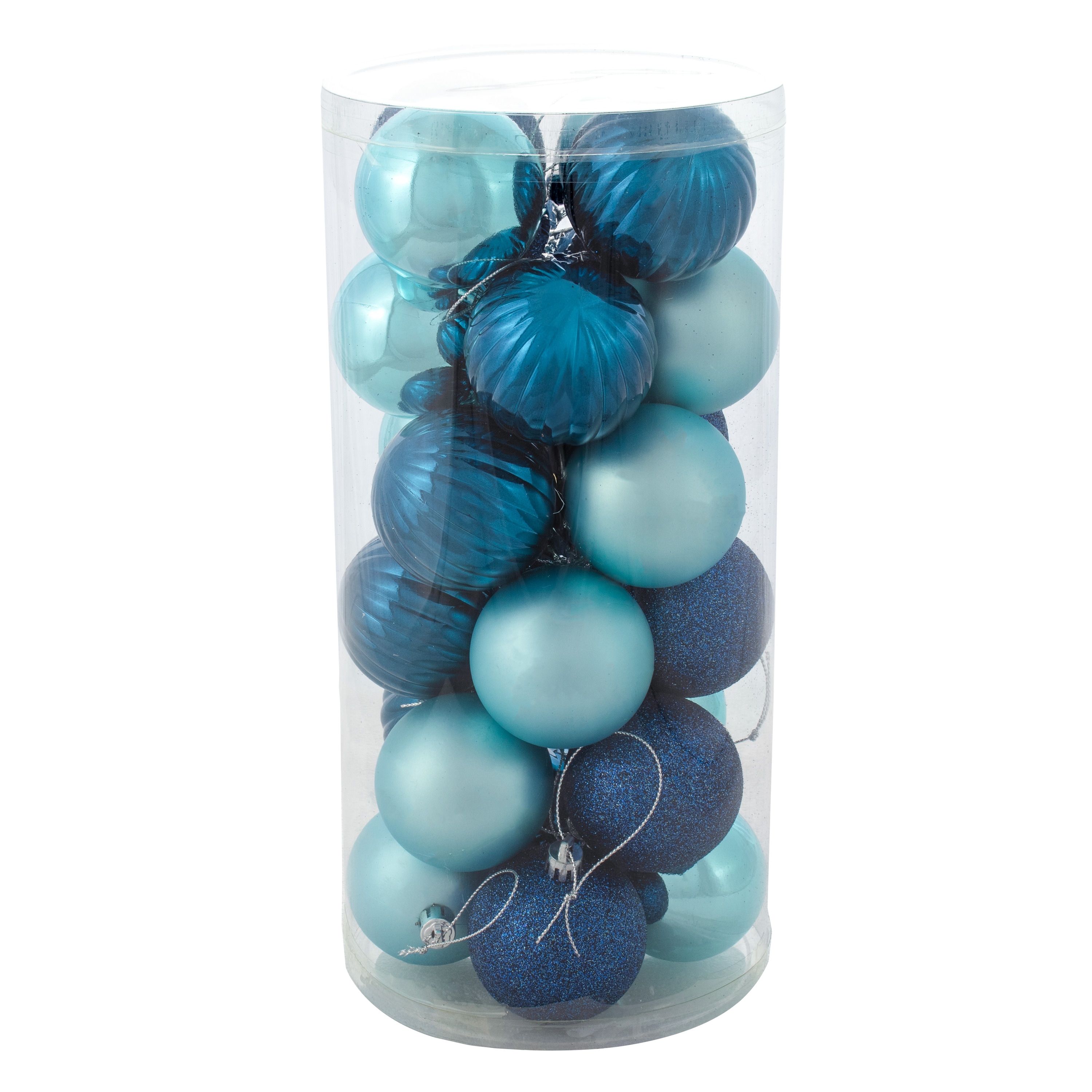 Turquoise and Blue Shatterproof Plastic Christmas Ornament Set, 24 Count