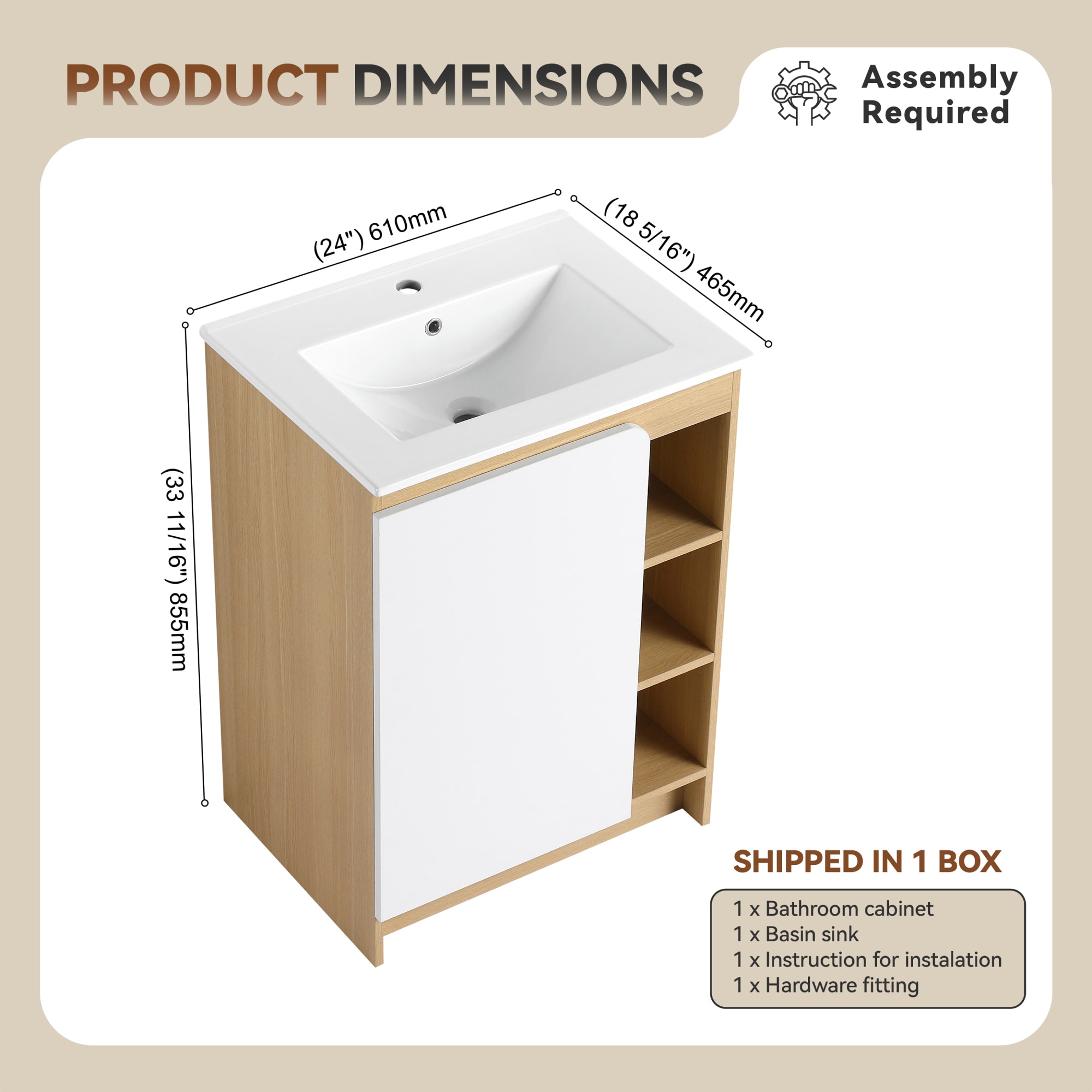 Roomfitters 24 inch Freestanding Bathroom Vanity Ceramic Sink Light Oak ...